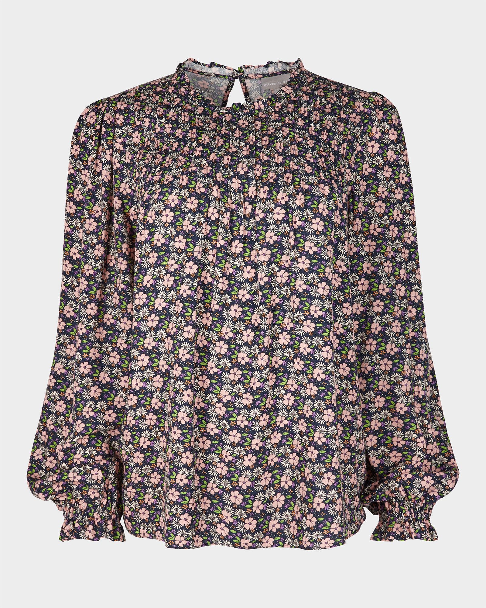 Floral Print & Pintuck Pink Blouse | Oliver Bonas