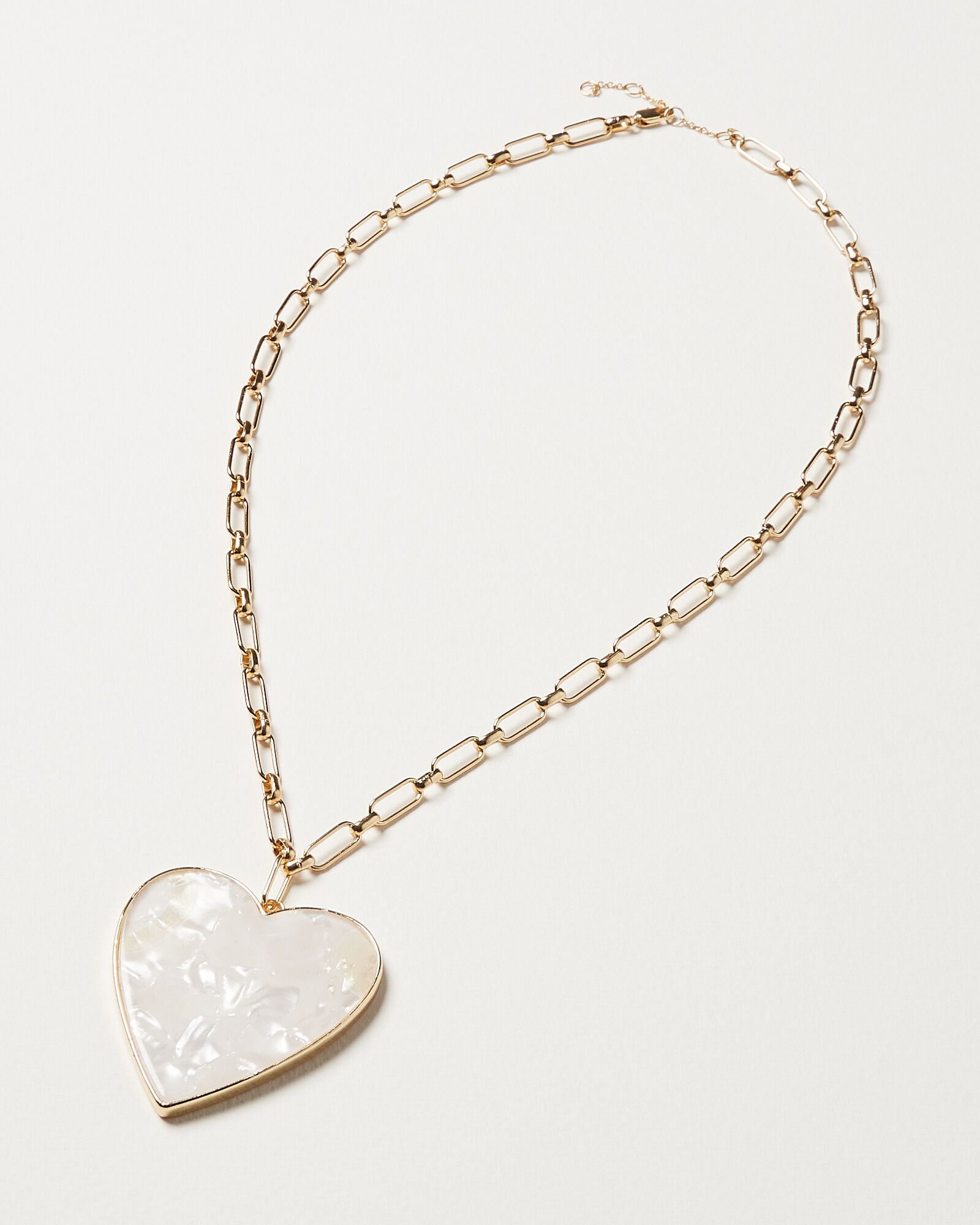 Amara Mother of Pearl Heart Chunky Long Necklace | Oliver Bonas