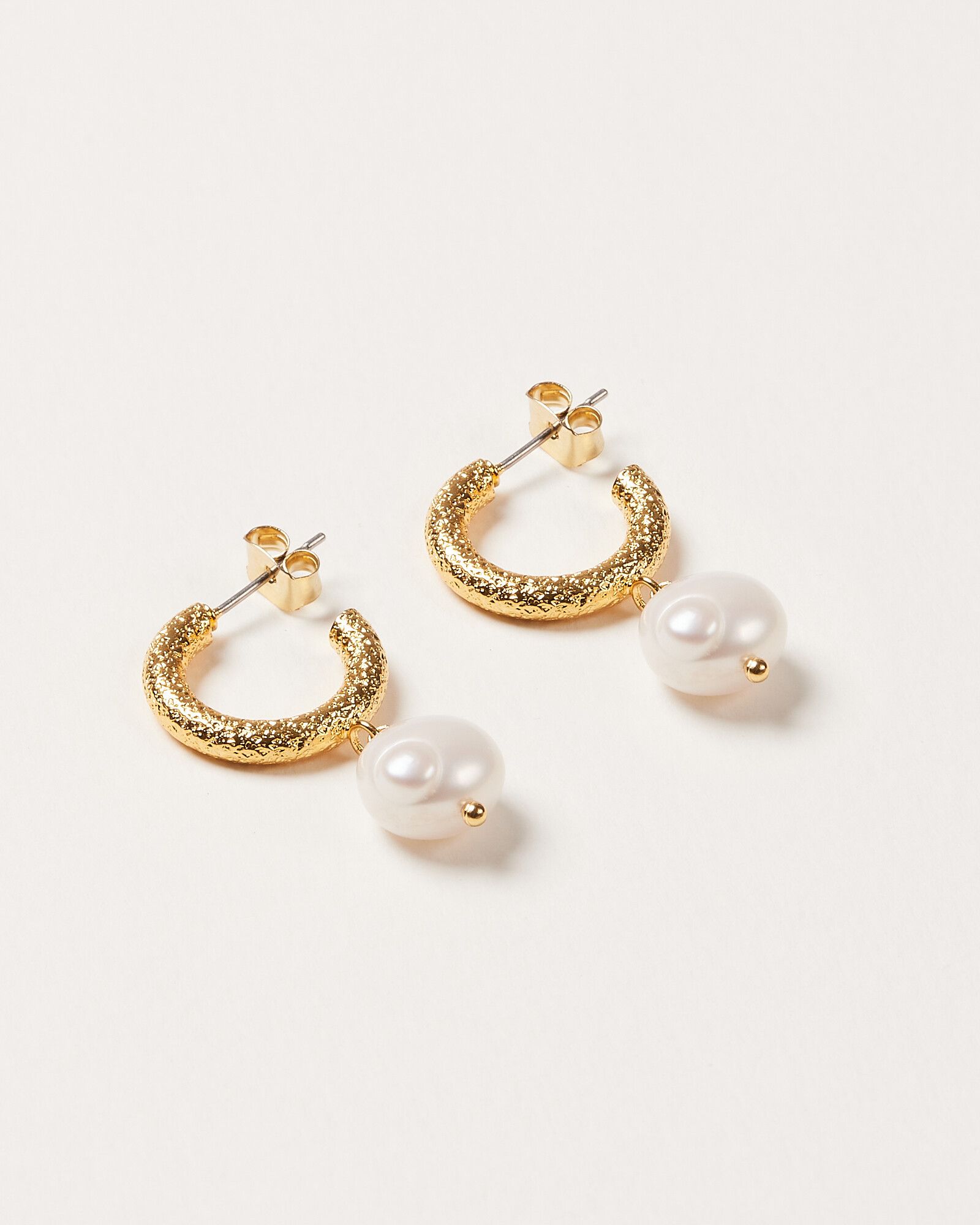 Thea Faux Pearl Drop Textured Hoop Earrings | Oliver Bonas