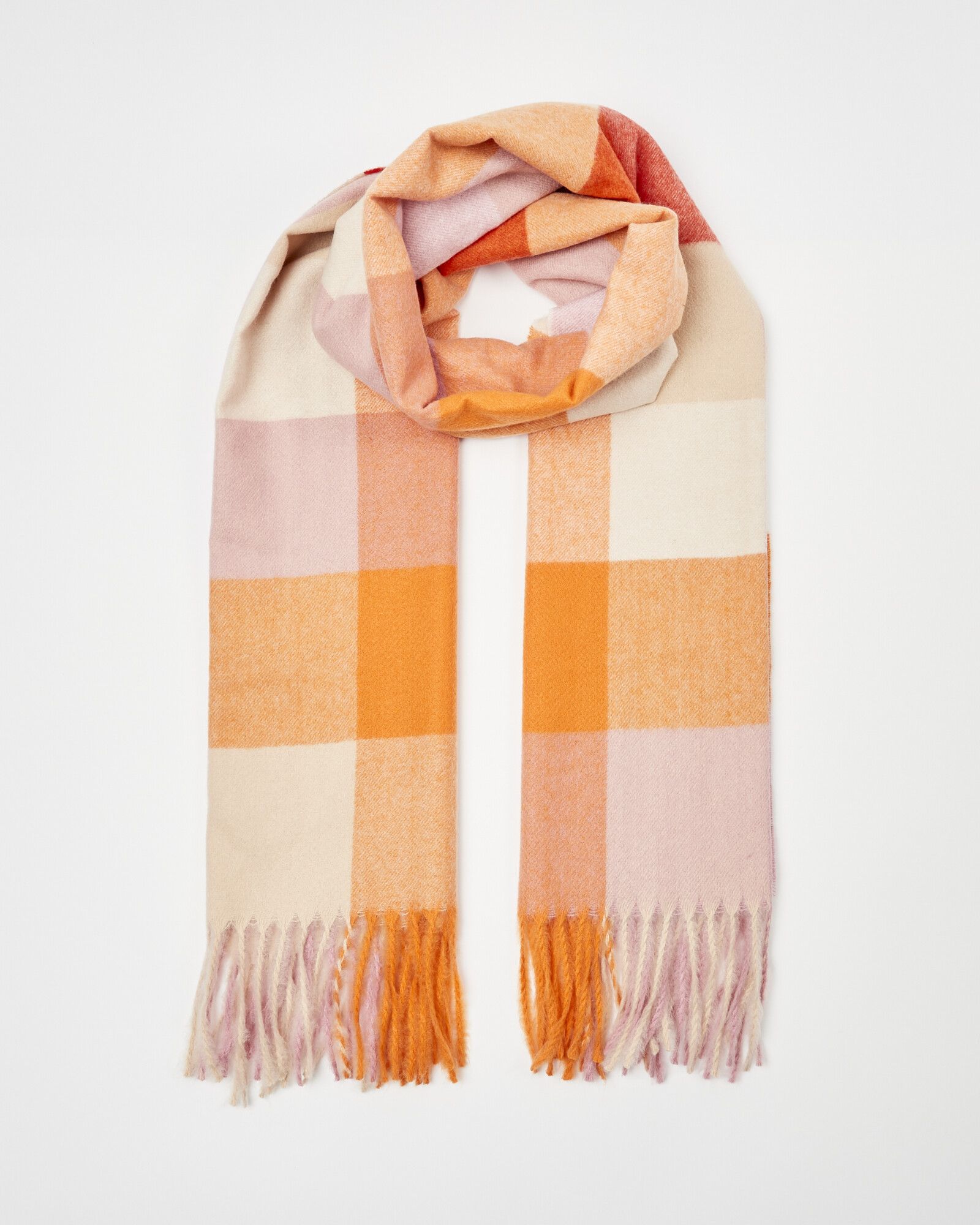 Super Soft Gingham Check Pink Orange Knitted Scarf Oliver Bonas