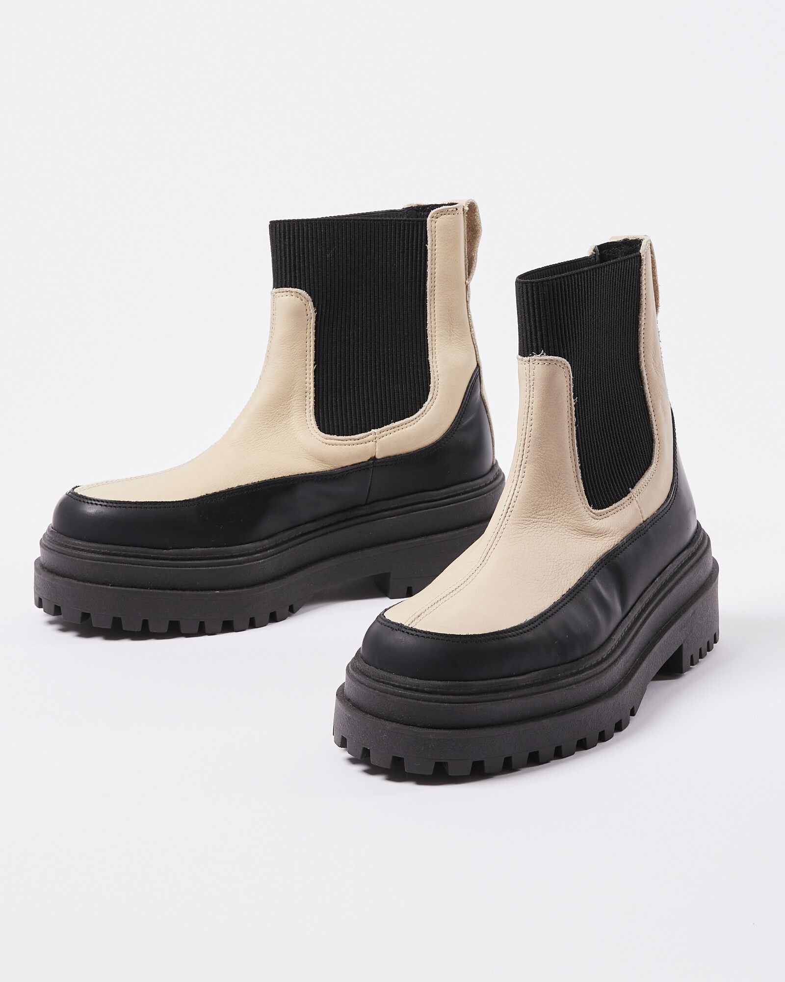 Selected Femme White & Black Leather Chunky Ankle Boots | Oliver Bonas