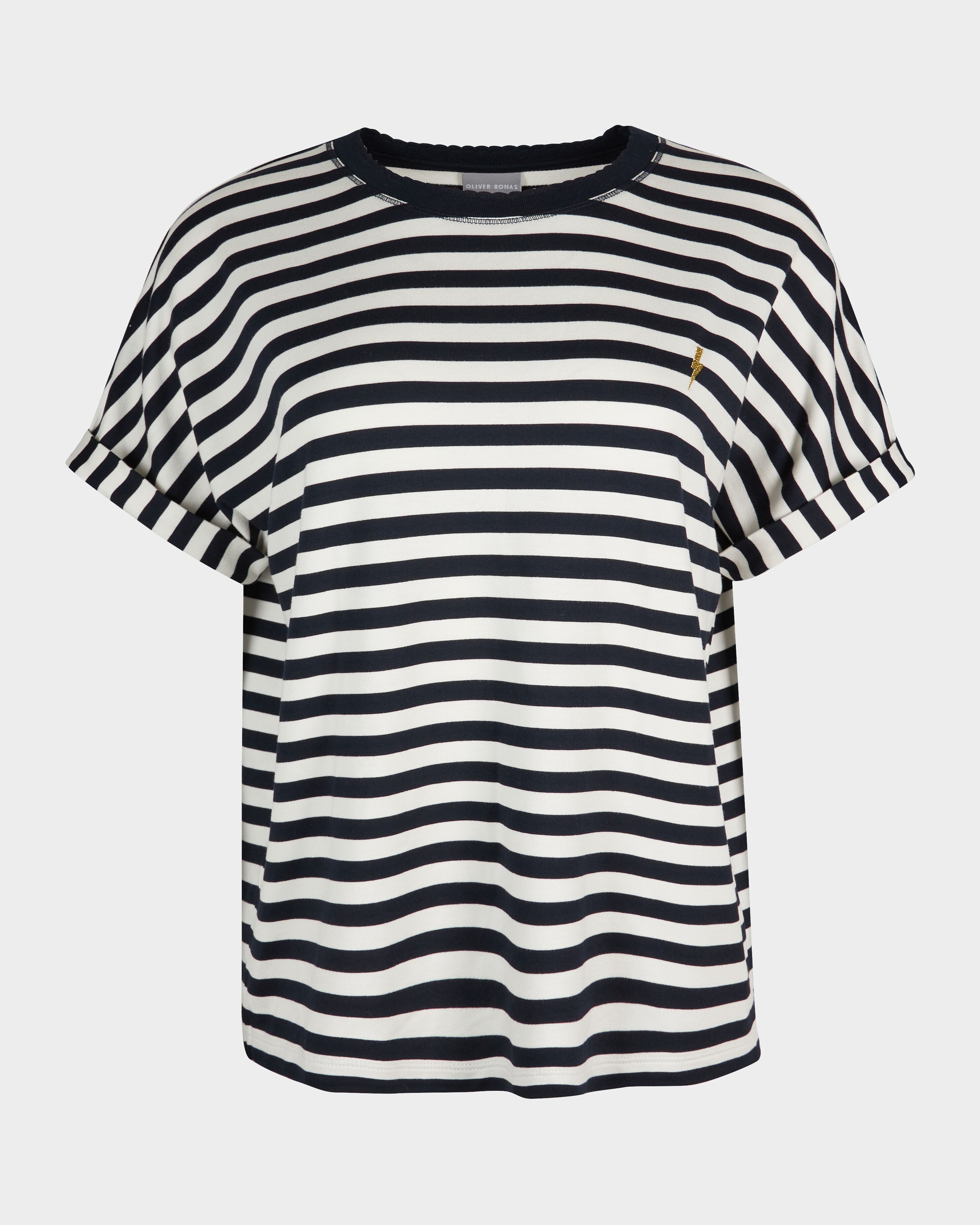 Embroidered Lightning Bolt & Striped Navy Blue T-Shirt | Oliver Bonas