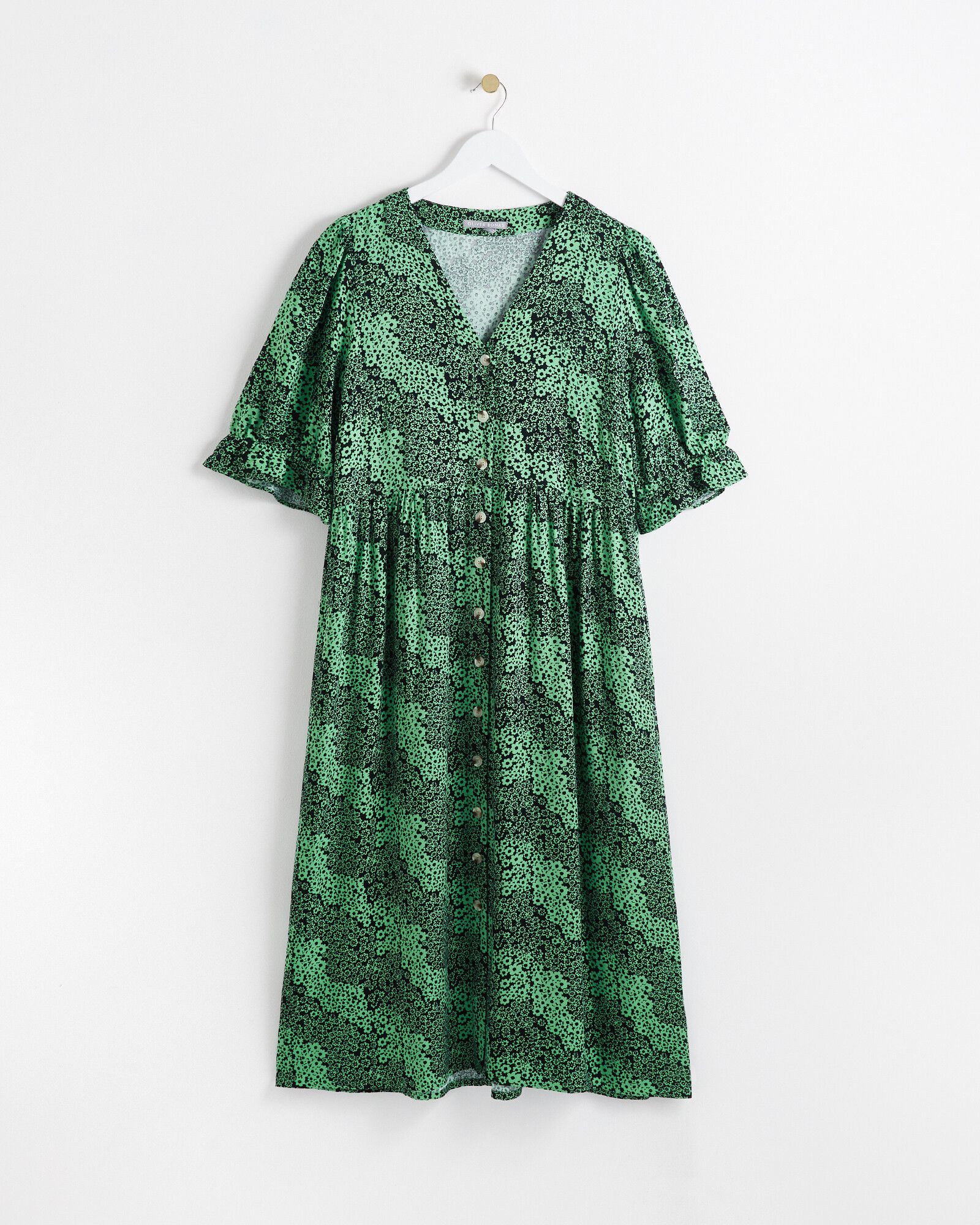 Wave Floral Print Green Mini Dress | Oliver Bonas