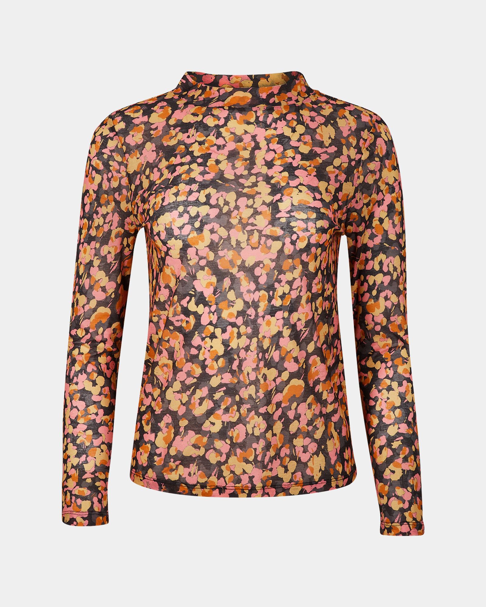 Animal Print Orange & Black High Neck Mesh Top | Oliver Bonas US