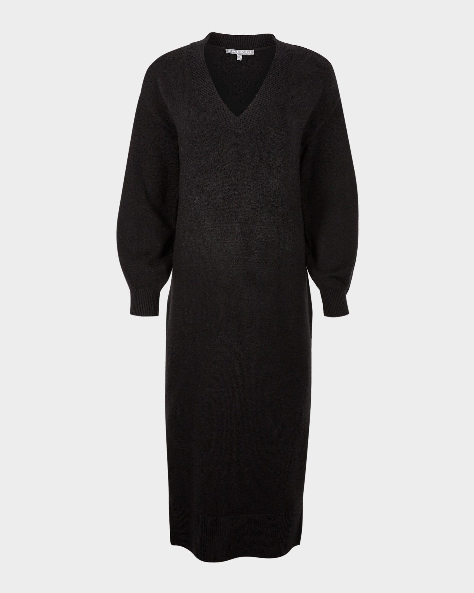 v neck black jumper dress