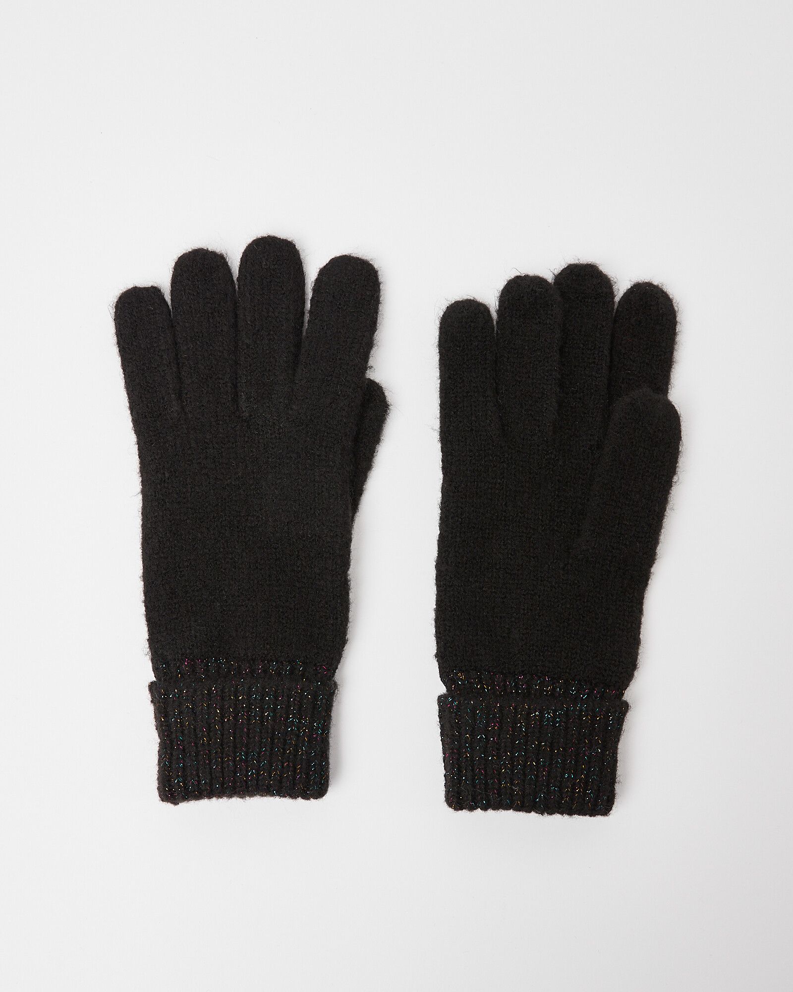 Rainbow Sparkle Cuff Black Knitted Gloves | Oliver Bonas