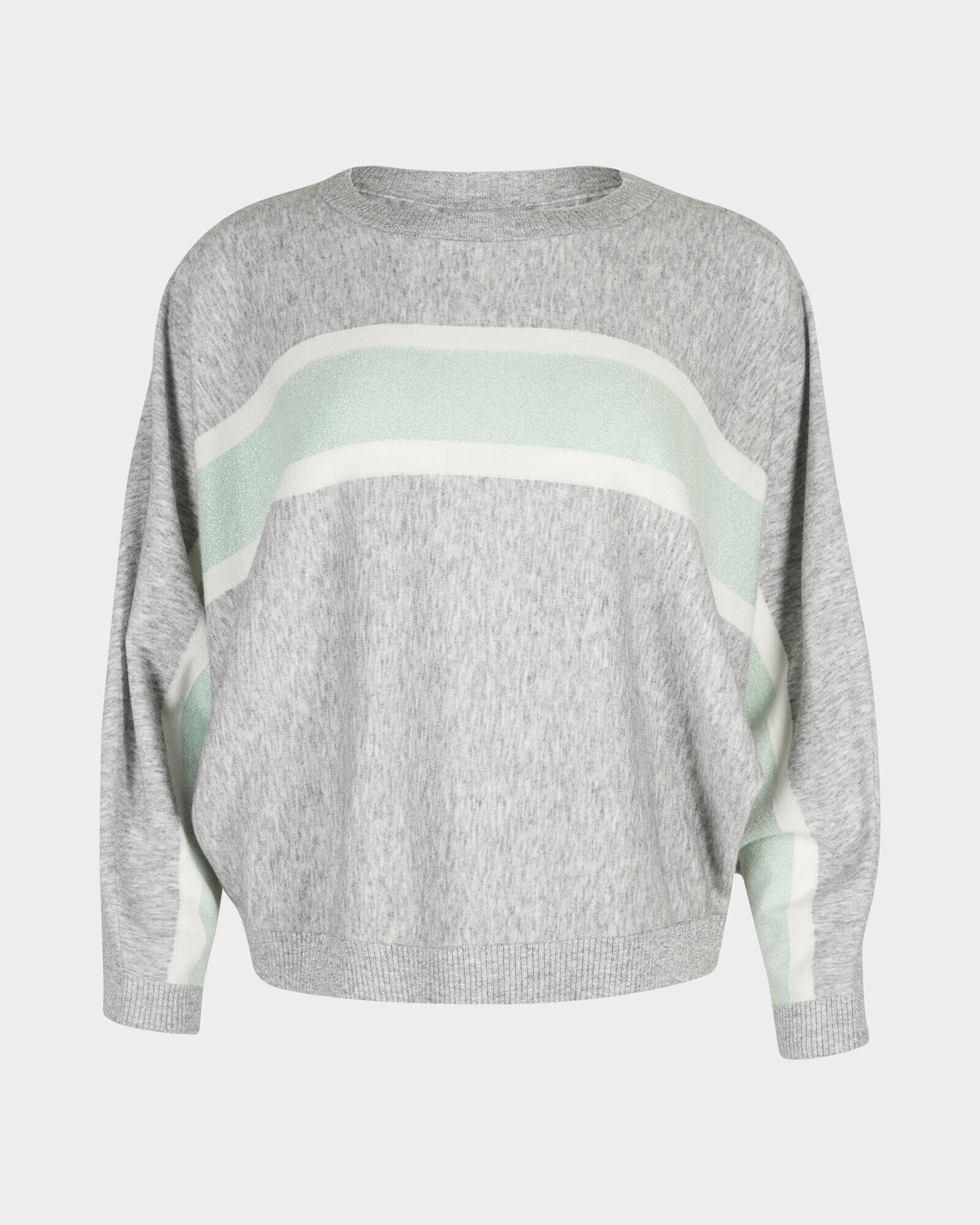 Striped Batwing Grey Mint Green Lounge Knitted Jumper Oliver Bonas