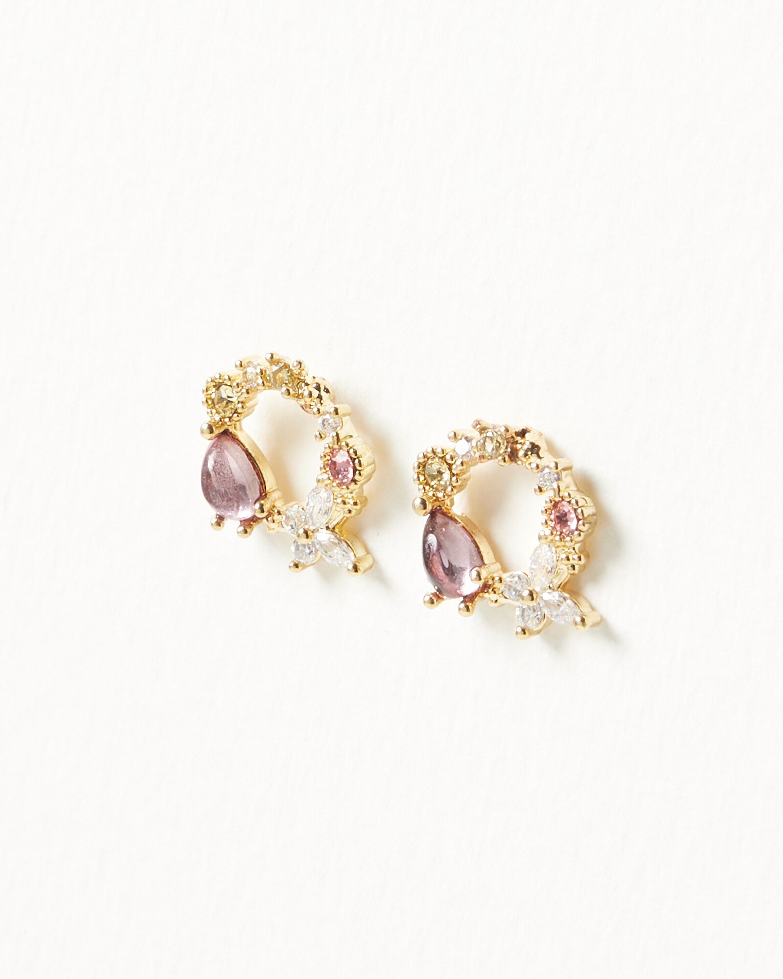 Lyra Flowers & Gem Cluster Ring Stud Earrings | Oliver Bonas