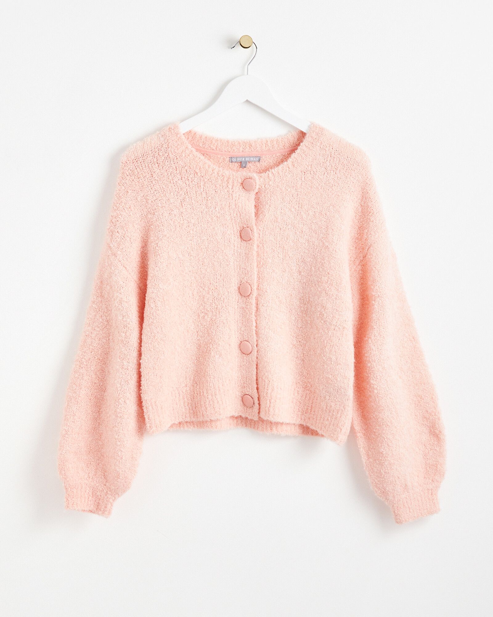 Boucle Yarn Peach Pink Knitted Cardigan | Oliver Bonas