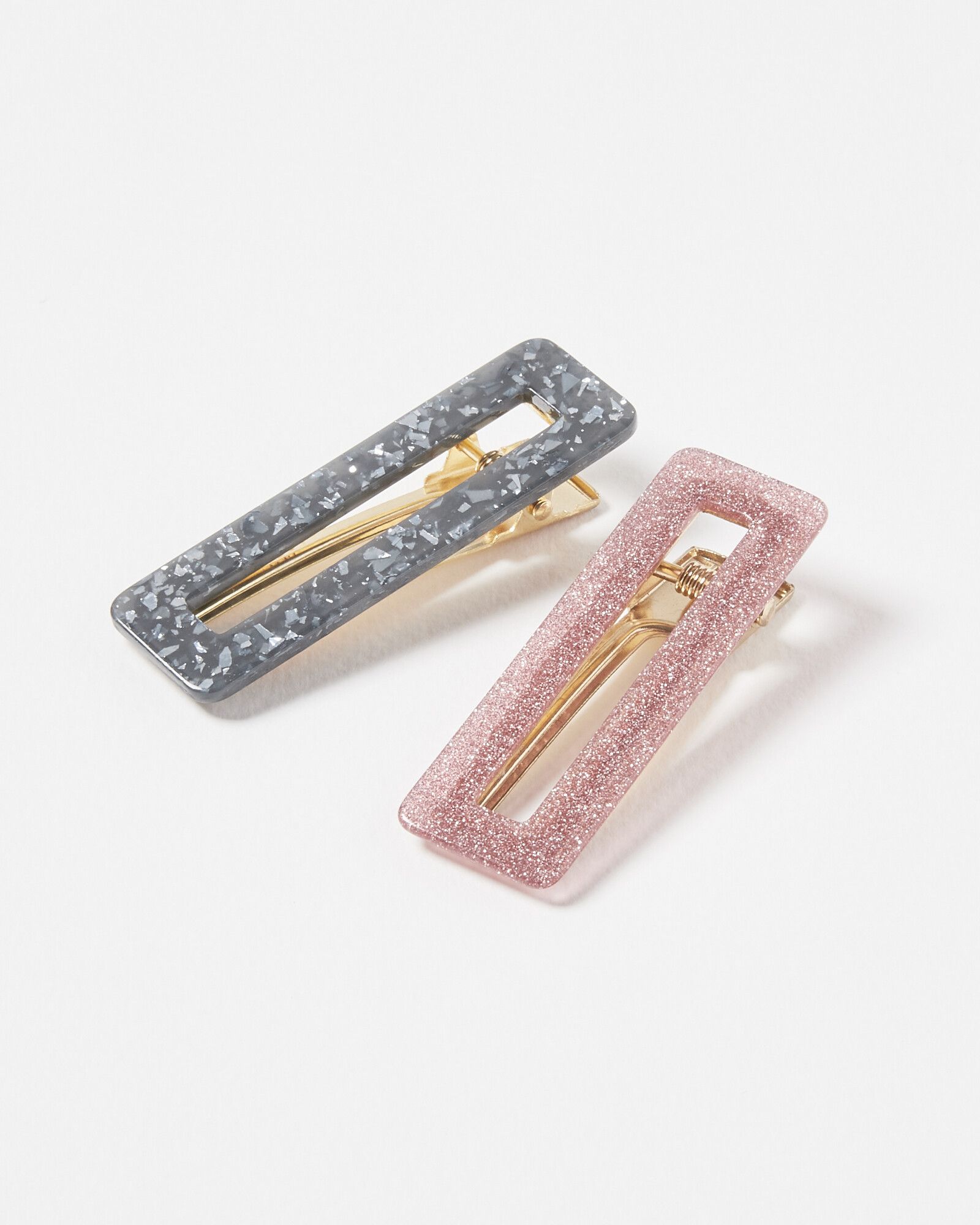 Olinda Rectangular Glitter Inlay Resin Hair Clips Pack of Two | Oliver ...