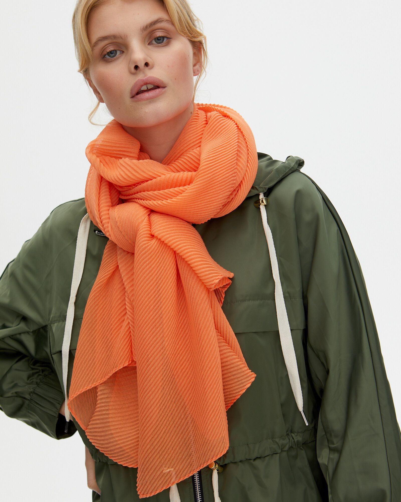 Papaya Soft Pleat Orange Scarf Oliver Bonas