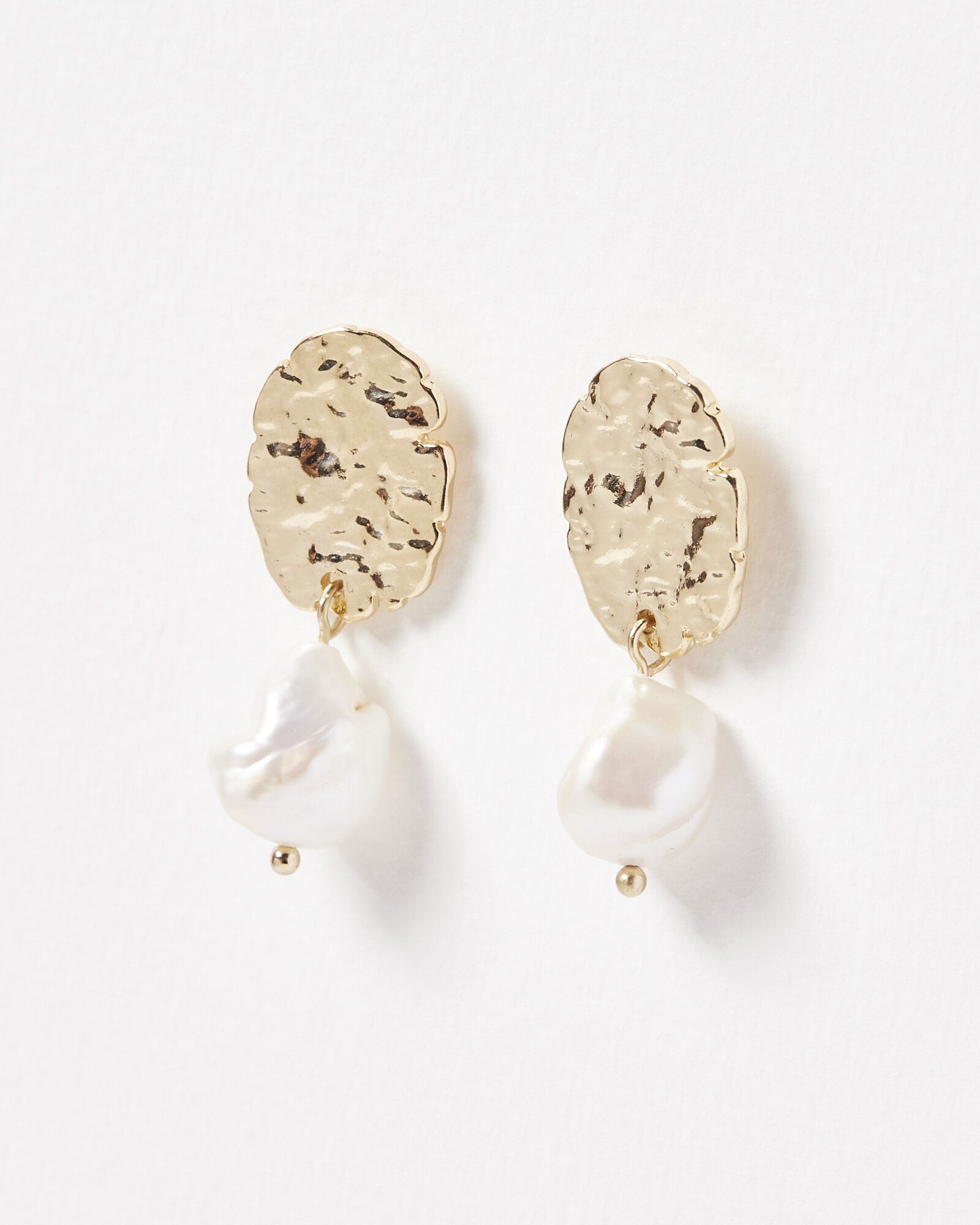 Zuko Textured Oval & Faux Pearl Drop Earrings | Oliver Bonas