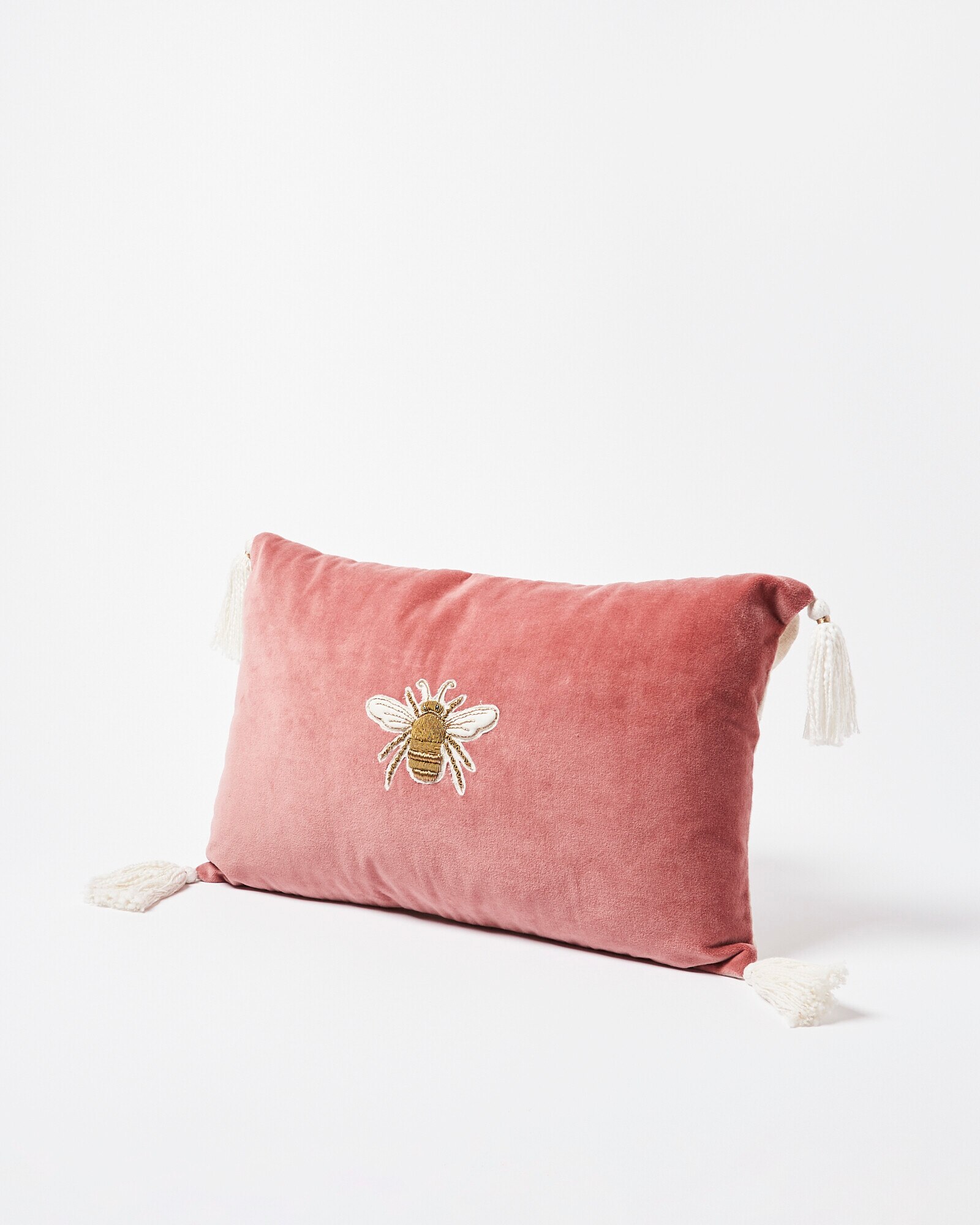 Zhurie Pink Velvet Bee Embroidered Cushion Cover Oliver Bonas