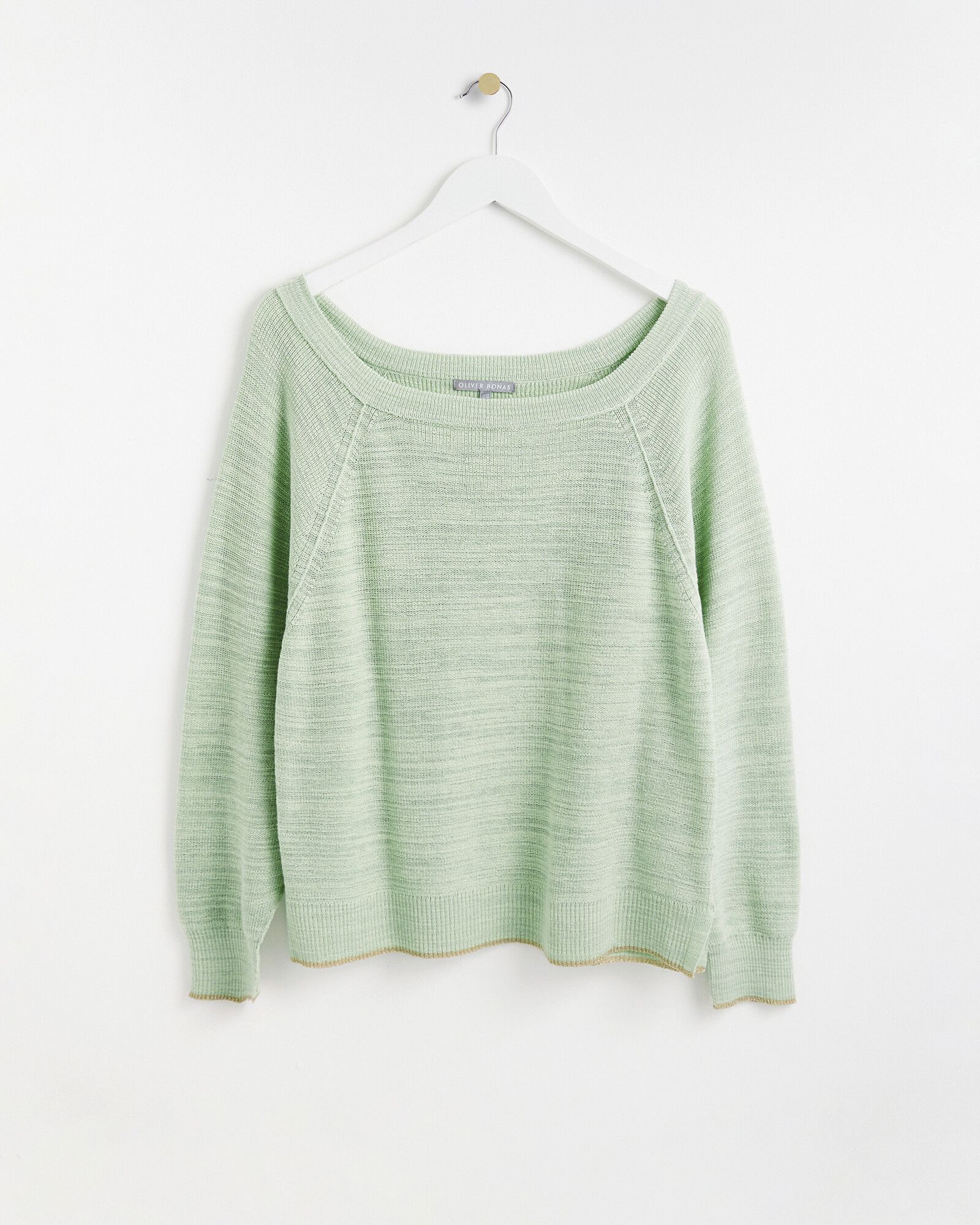 Linen Mix Slub Relaxed Green Jumper | Oliver Bonas