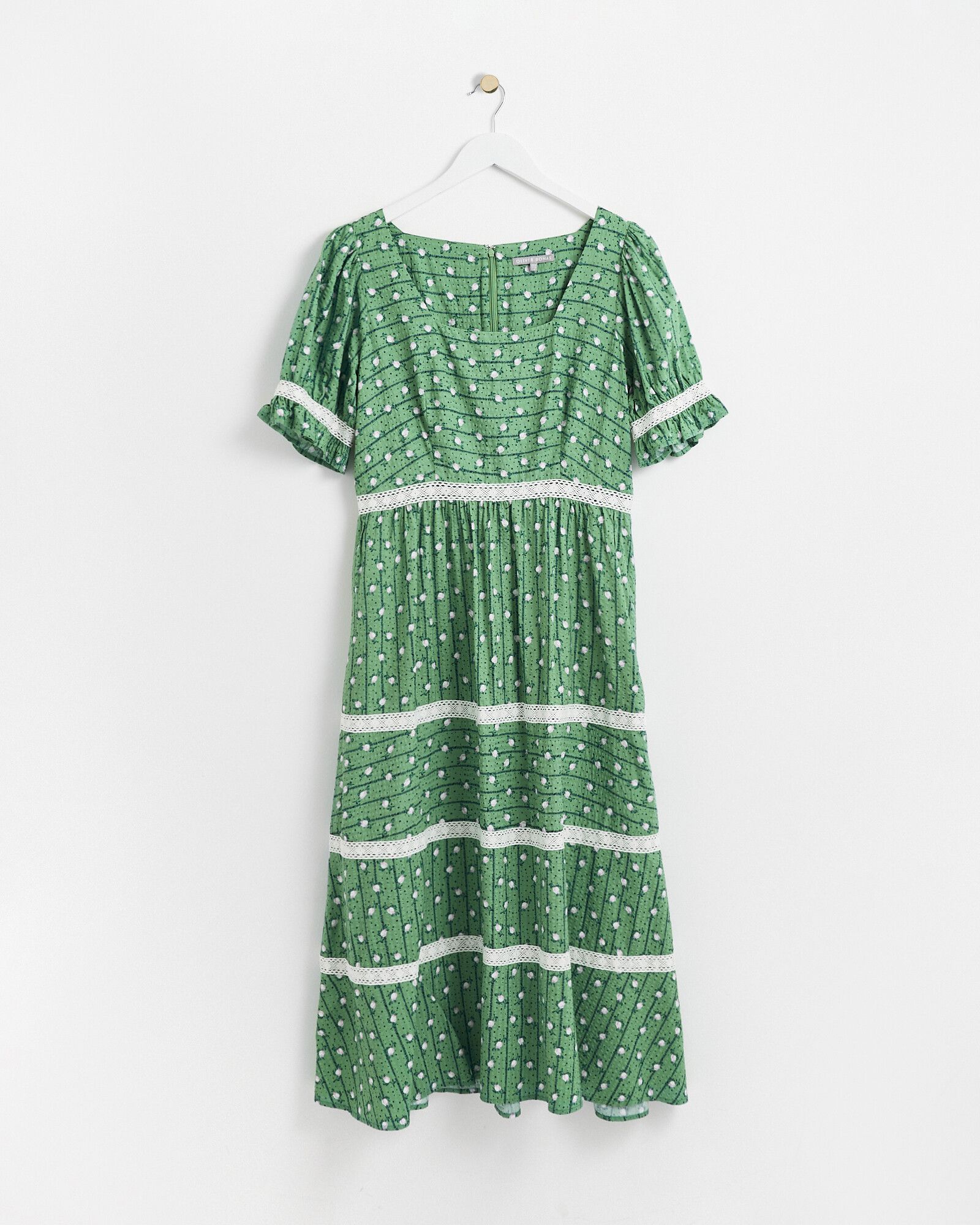 Stripe Floral Print Green Midi Dress | Oliver Bonas