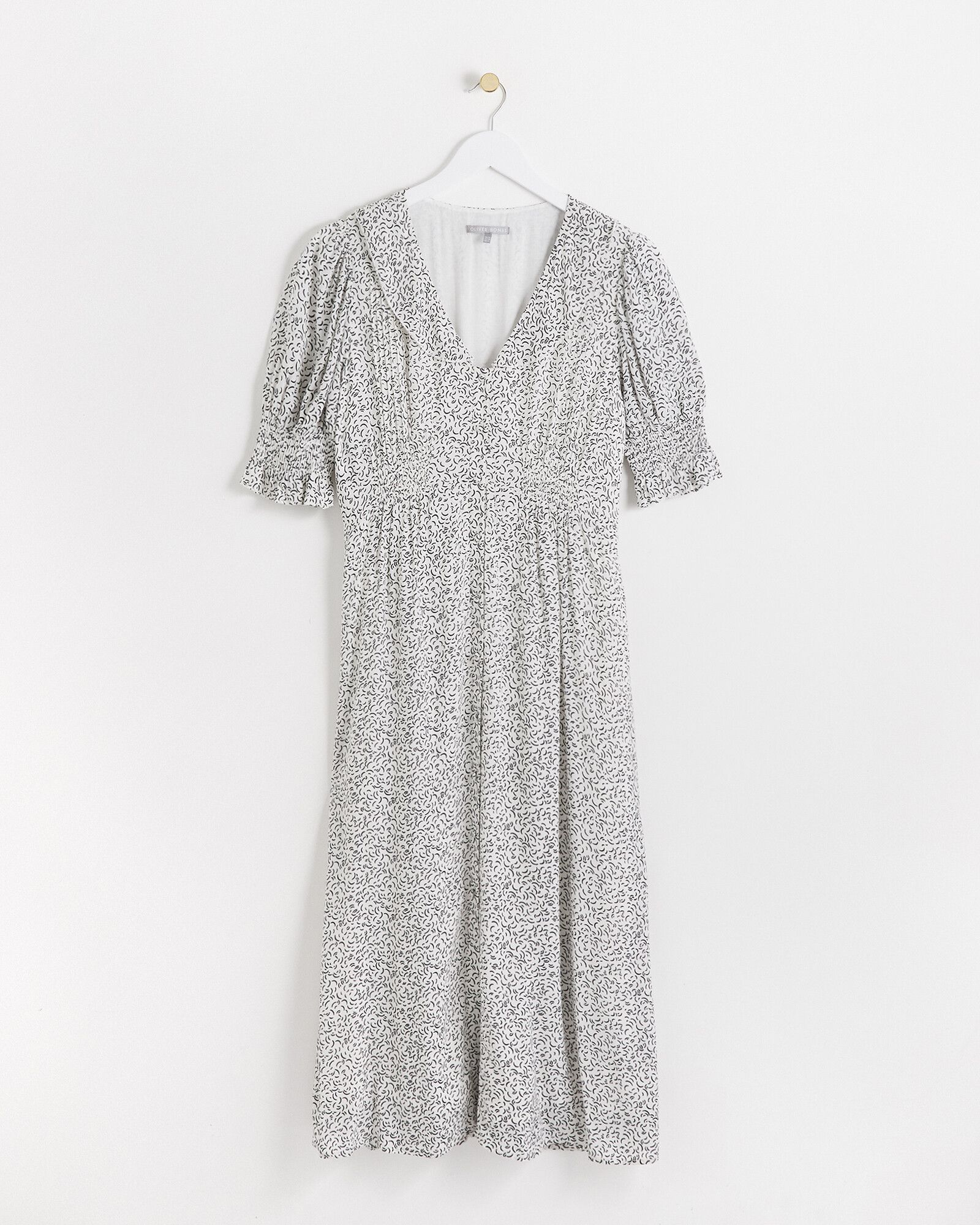 Mono Dash Print White Midi Dress | Oliver Bonas