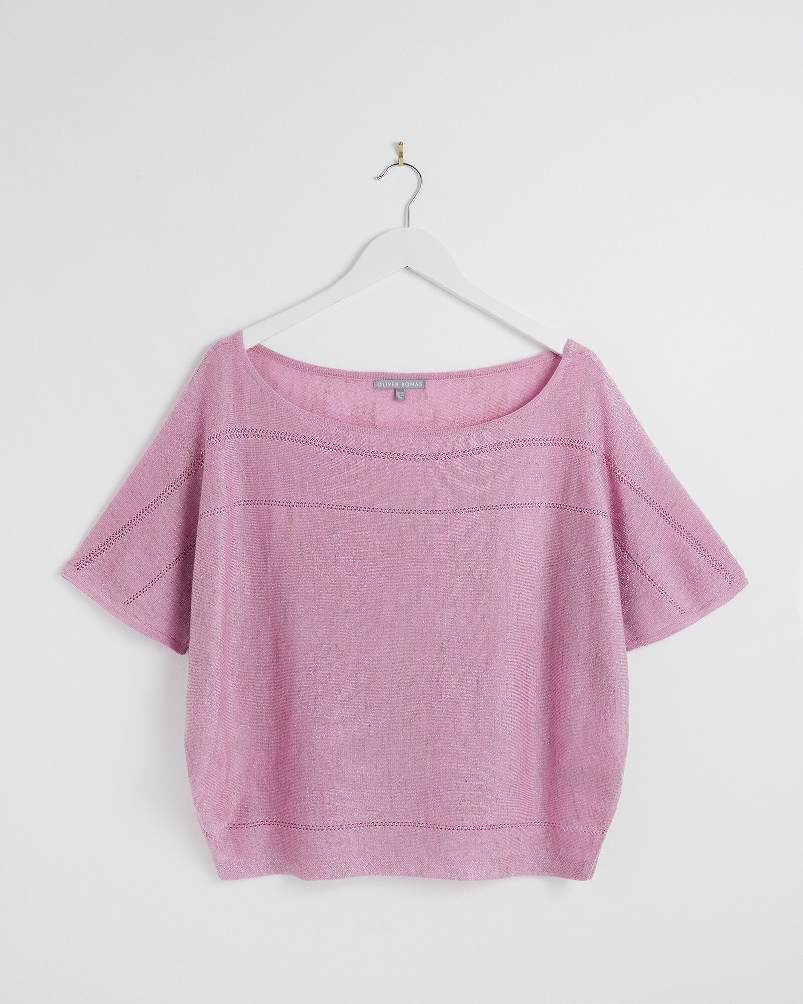 Sparkle Wide Neck Pink Batwing Knitted Top | Oliver Bonas