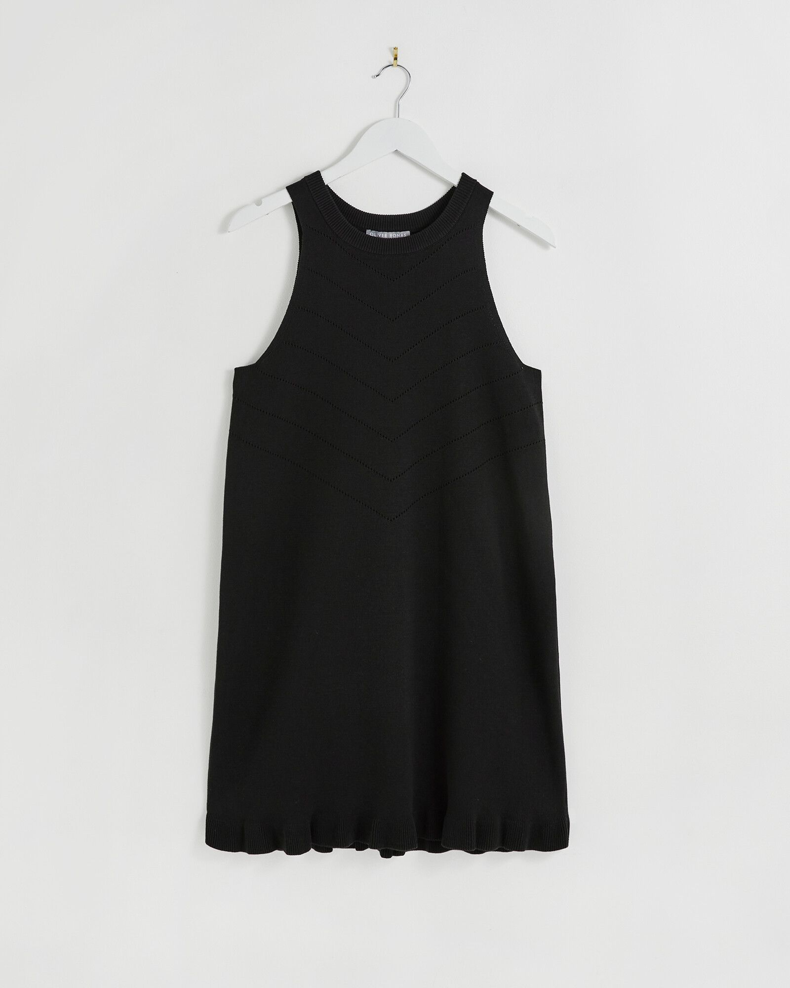 Pointelle Black Knit Racer Neck Dress | Oliver Bonas