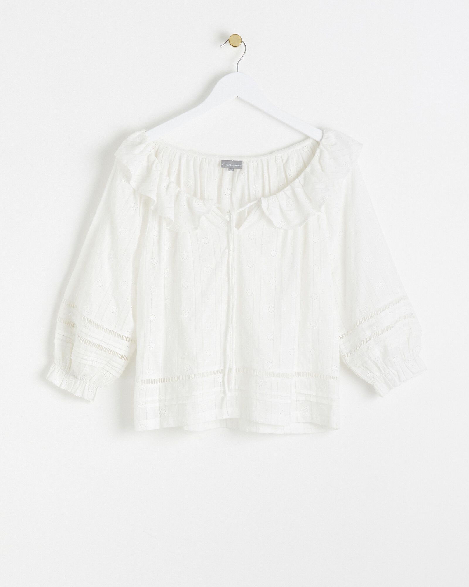 Frill Neck Ivory Dobby Blouse | Oliver Bonas