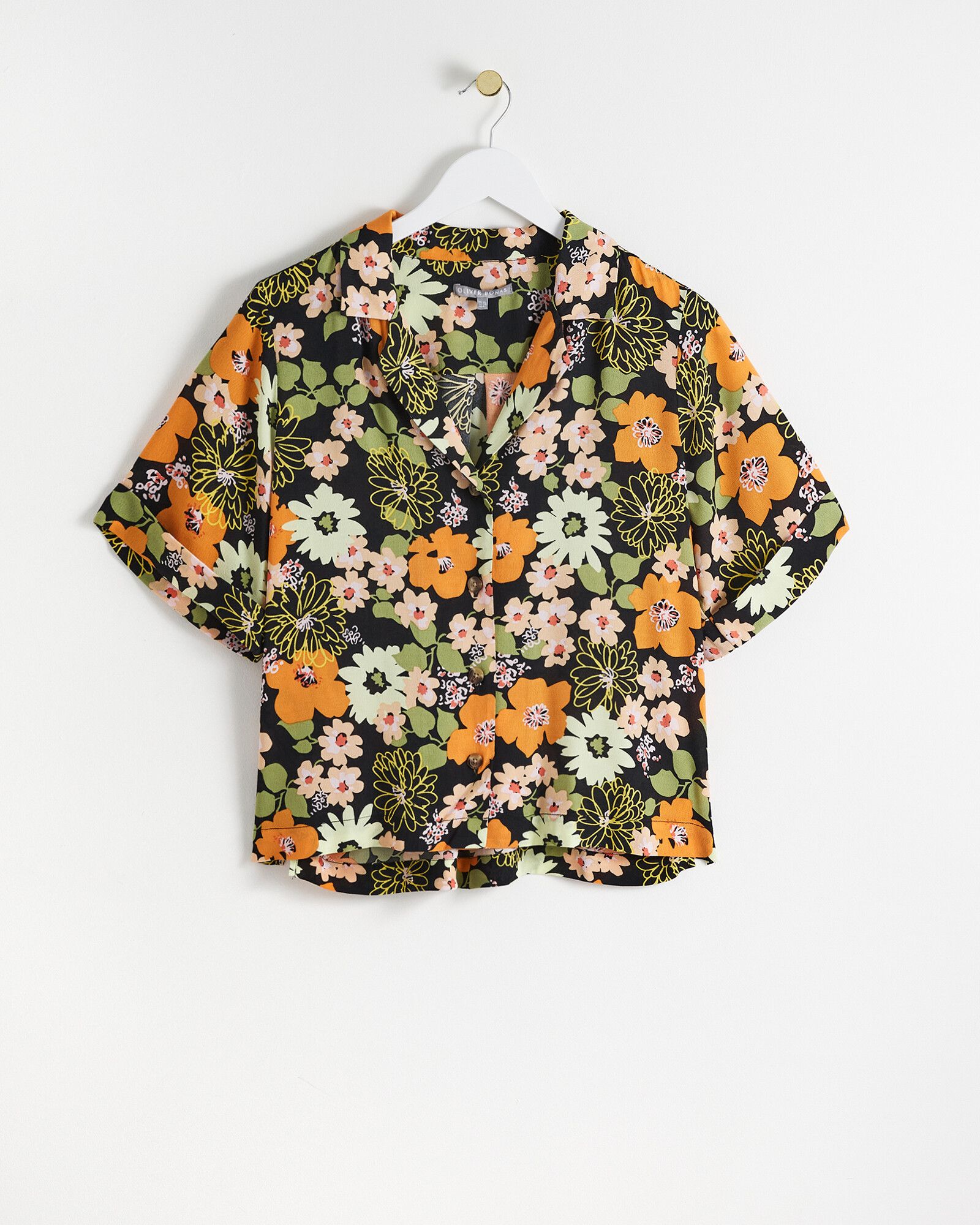 Fuzzy Floral Print Black Shirt | Oliver Bonas