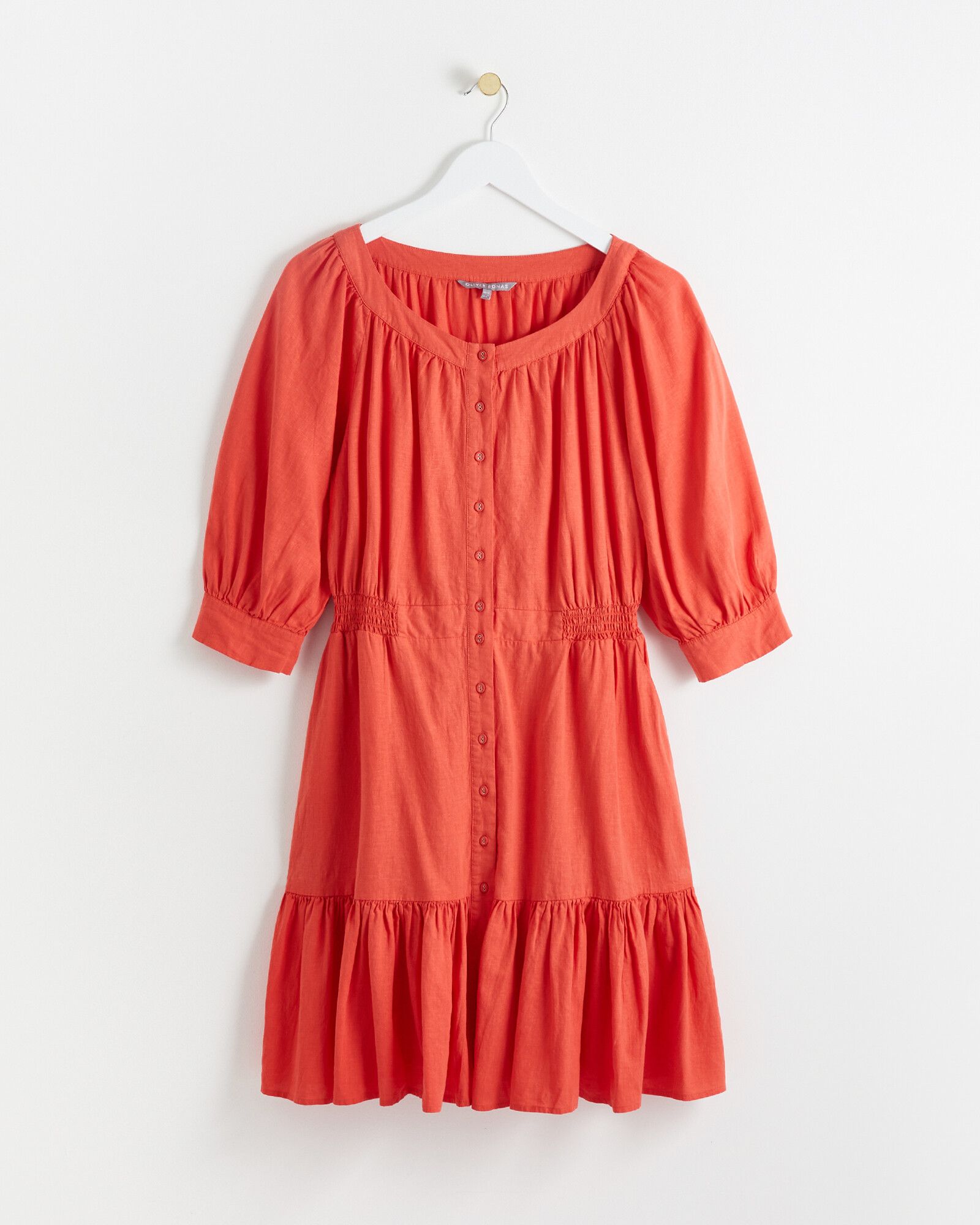 Coral Pink Linen Mix Mini Dress | Oliver Bonas