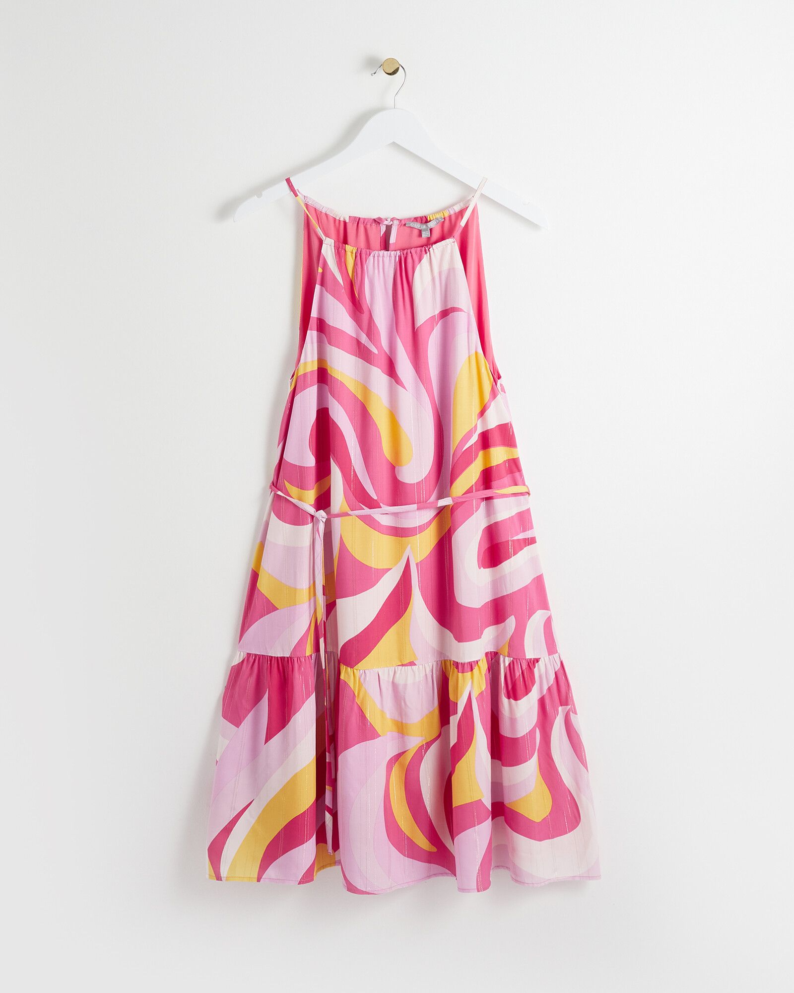 Swirl Halterneck Pink & Yellow Mini Dress | Oliver Bonas
