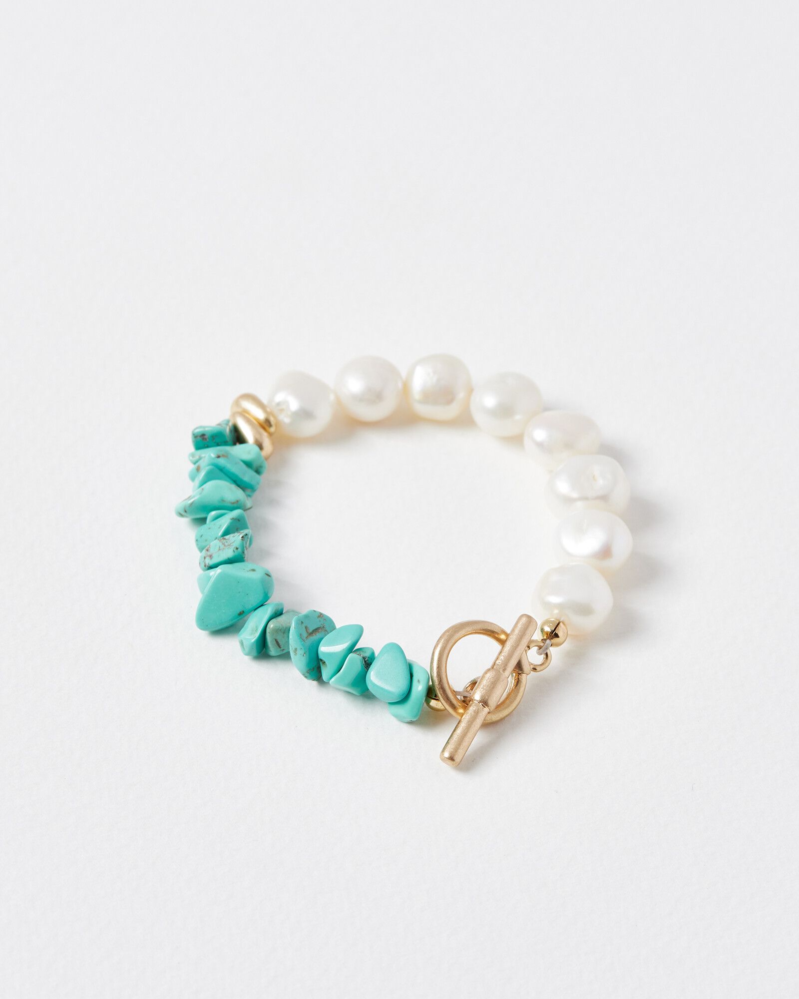 Nadia Pearl & Irregular Stones T Bar Bracelet | Oliver Bonas