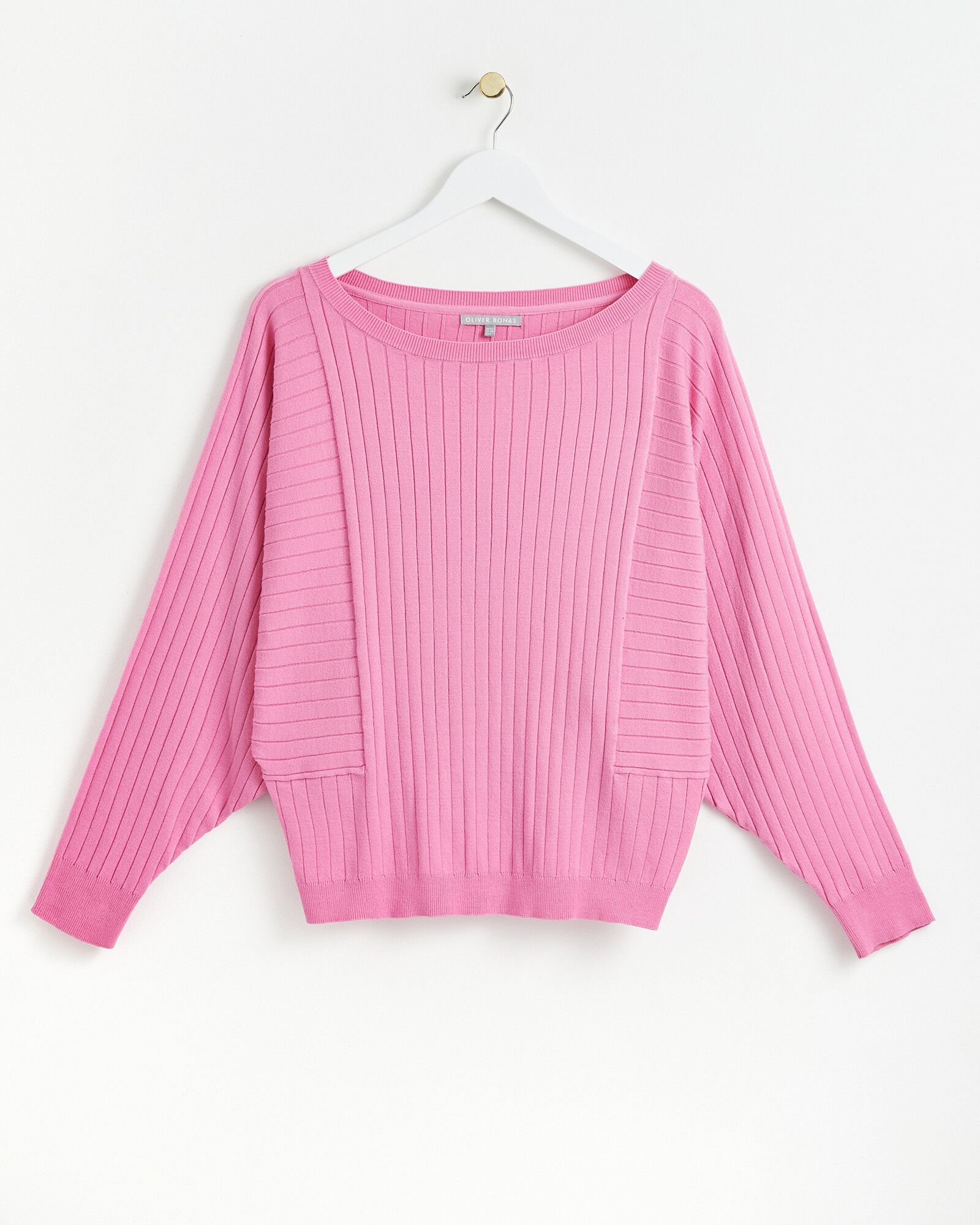 Off The Shoulder Rib Pink Sweater Oliver Bonas US