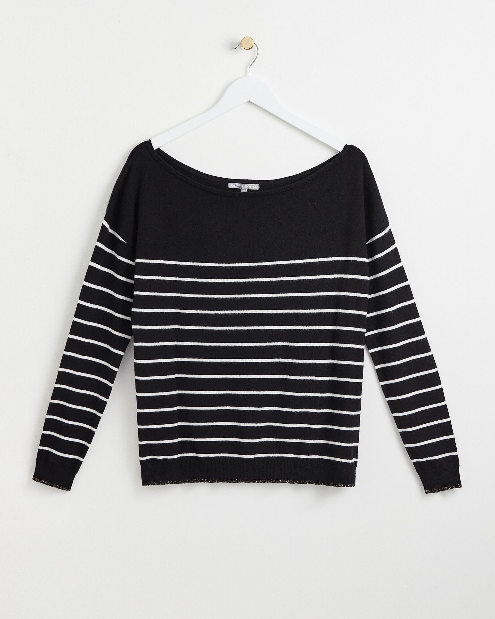 Breton Stripe Black Off The Shoulder Top Oliver Bonas