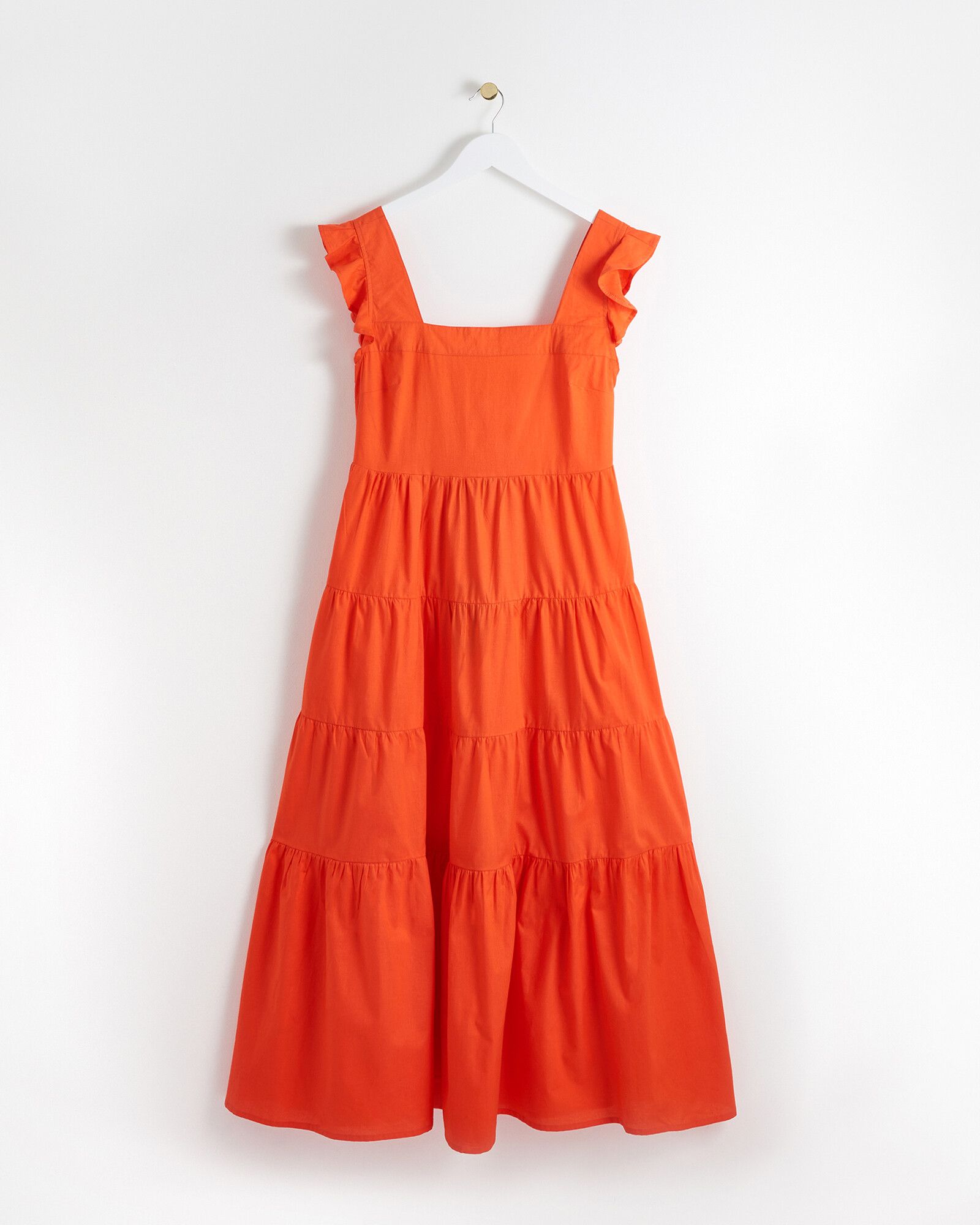 Cross Back Coral Orange Cotton Midi Dress | Oliver Bonas