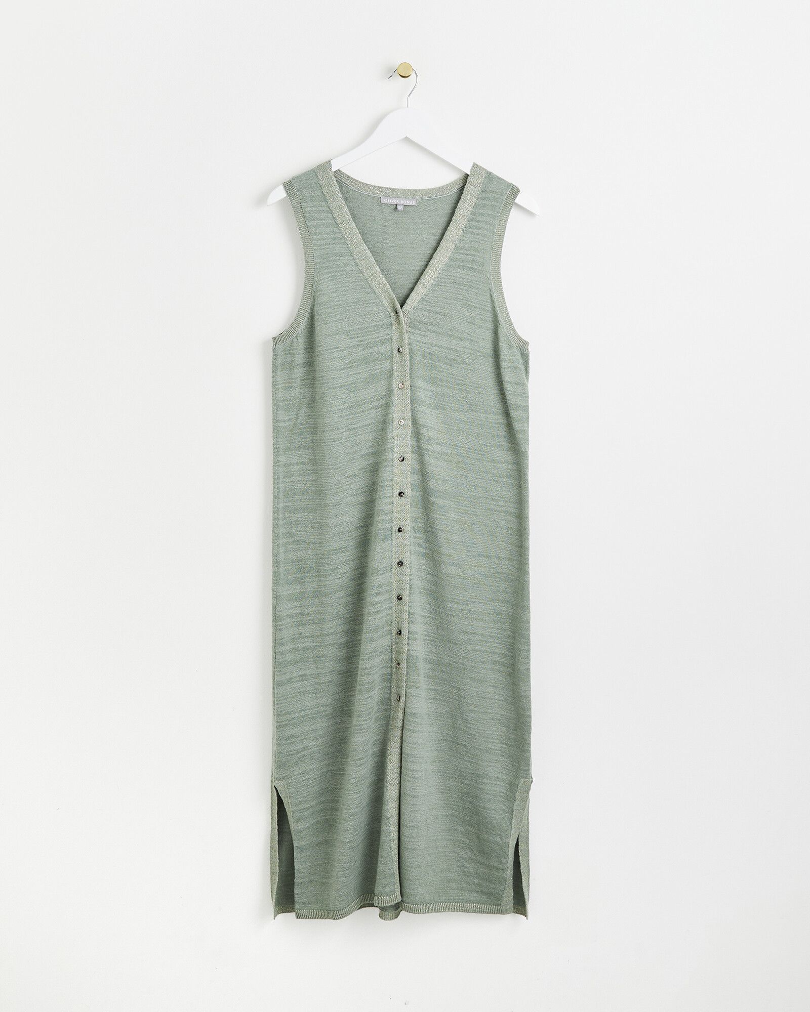 Button Through Khaki Green Knitted Midi Dress Oliver Bonas