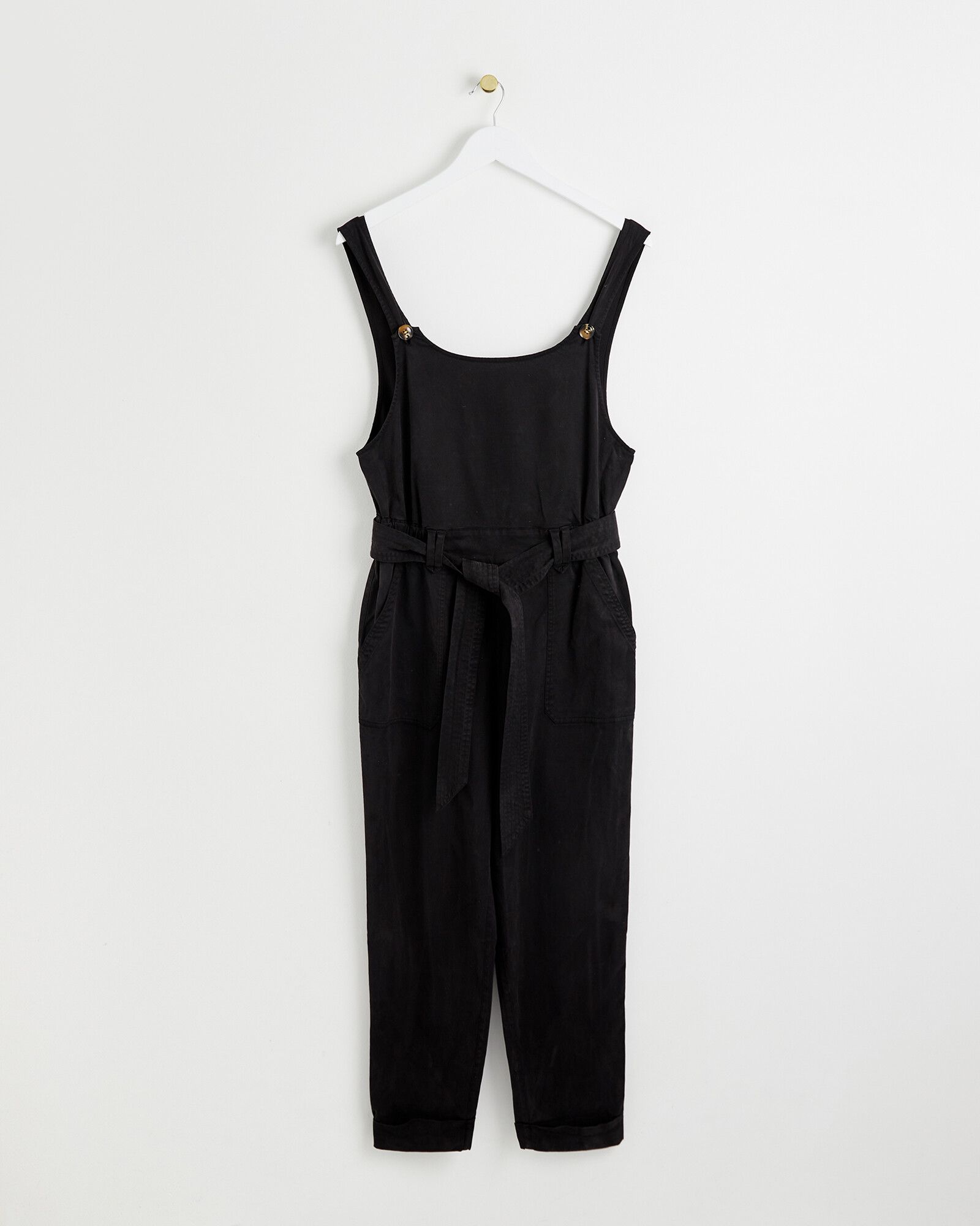 Button Strap Black Dungaree Jumpsuit | Oliver Bonas