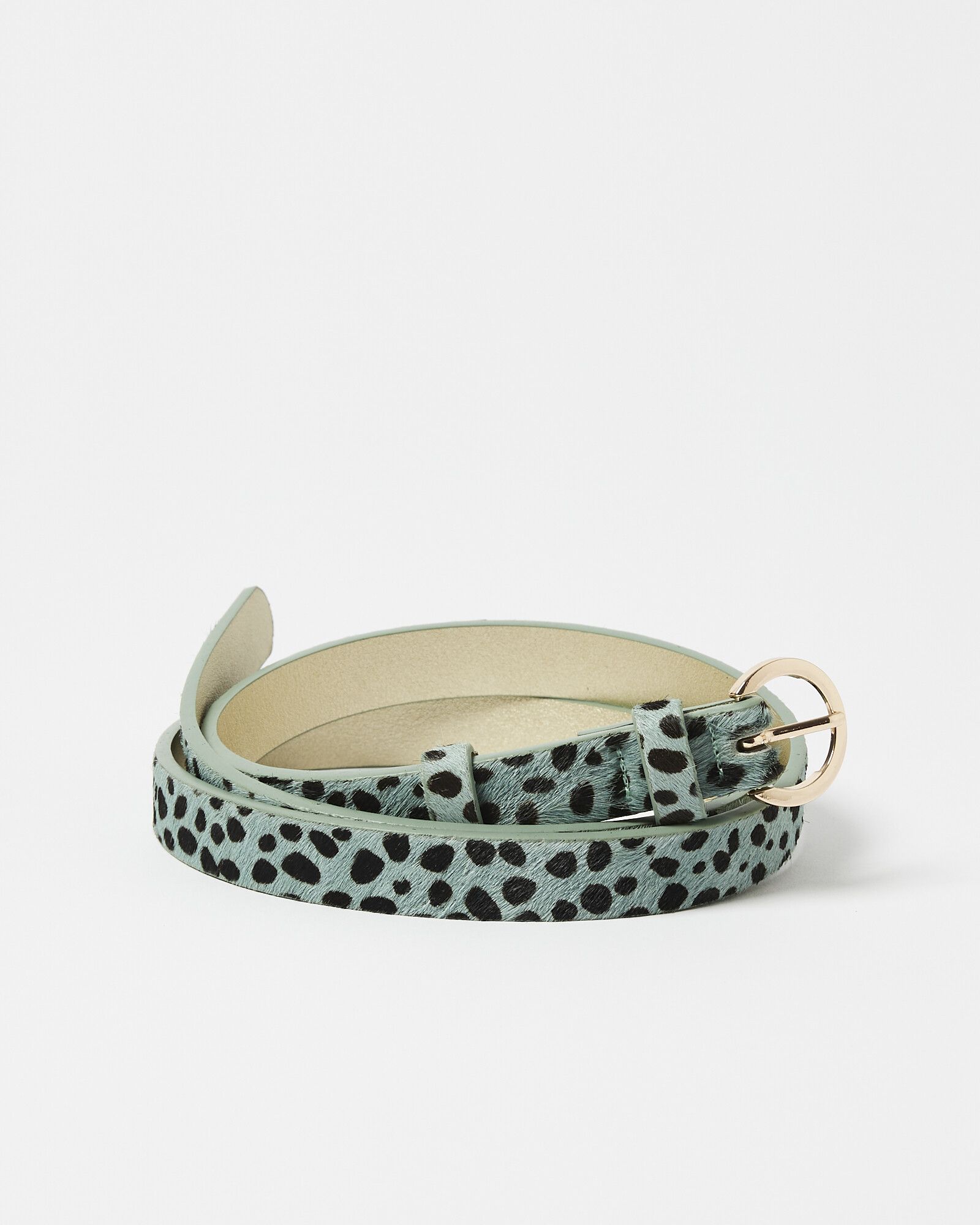 Dotty Animal Print Blue Leather Skinny Belt | Oliver Bonas