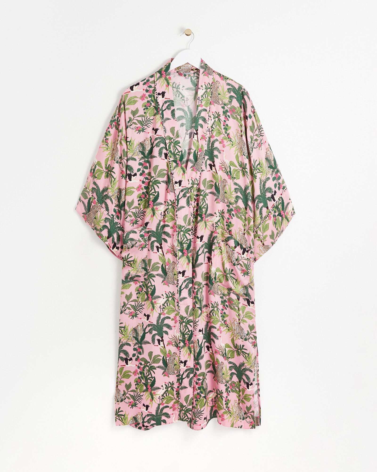 Botanical Leopard Print Pink Kimono Robe | Oliver Bonas