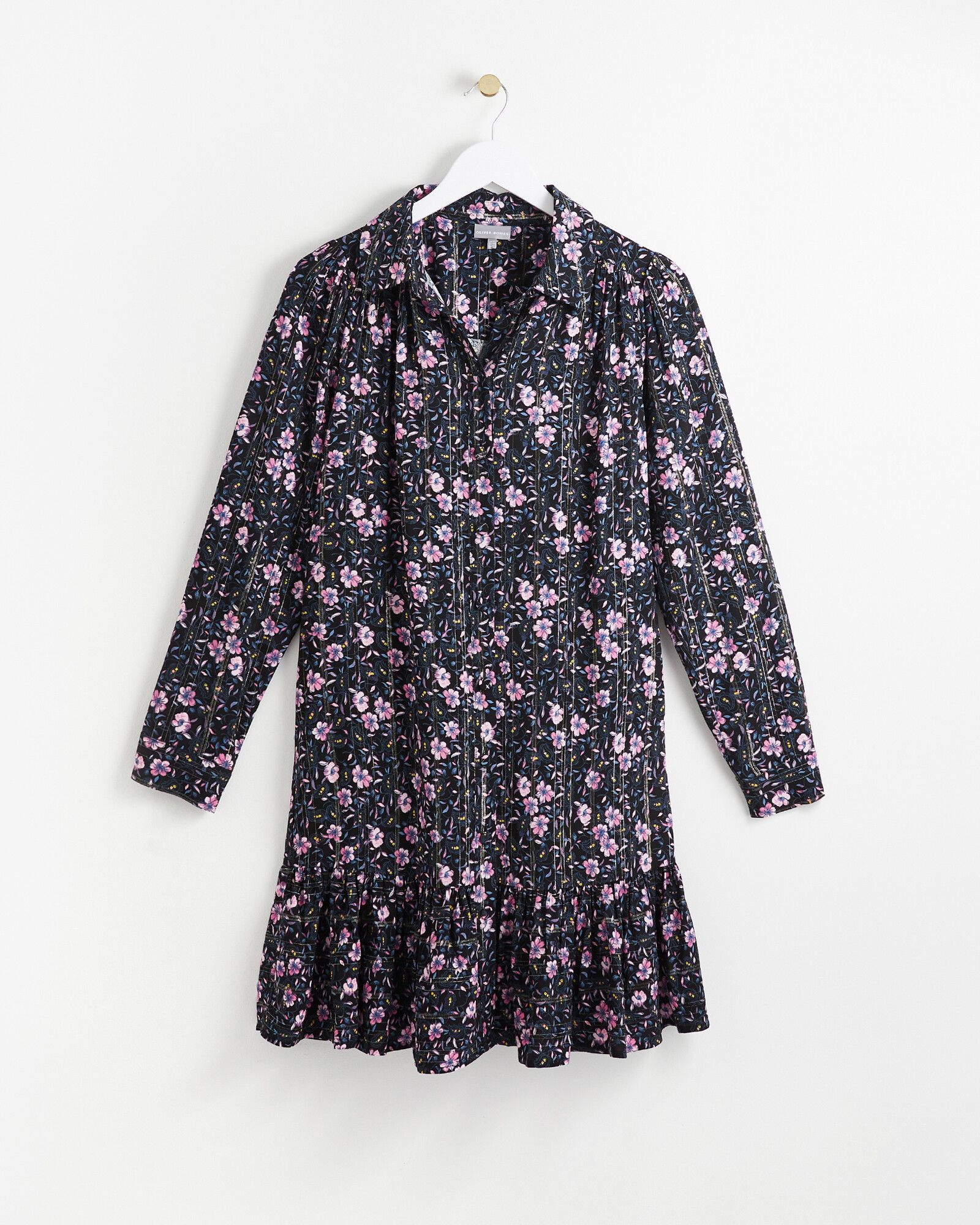 Paisley Floral Print Metallic Stripe Lilac Mini Shirt Dress | Oliver Bonas