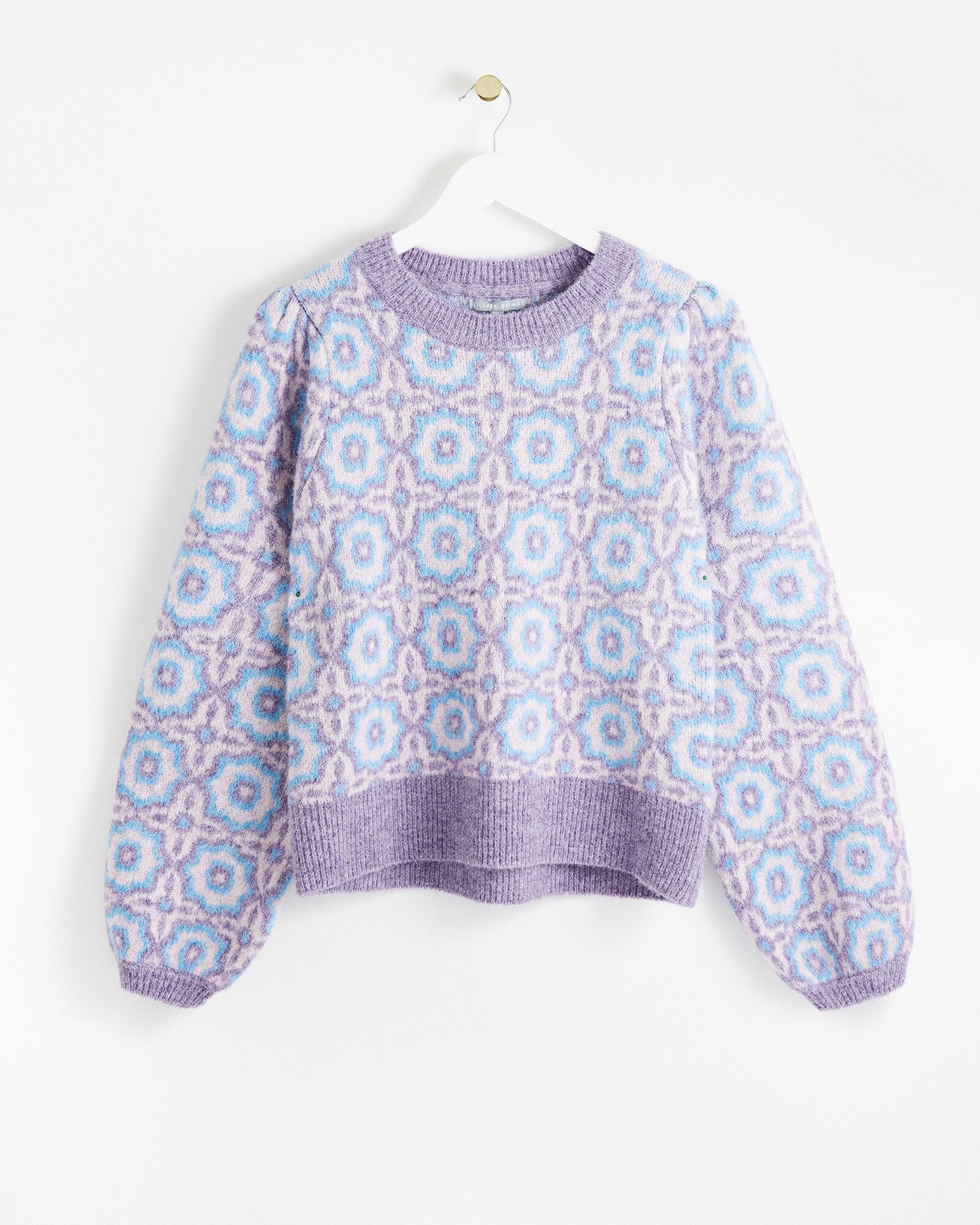 Tile Pattern Blue & Purple Knitted Jumper | Oliver Bonas