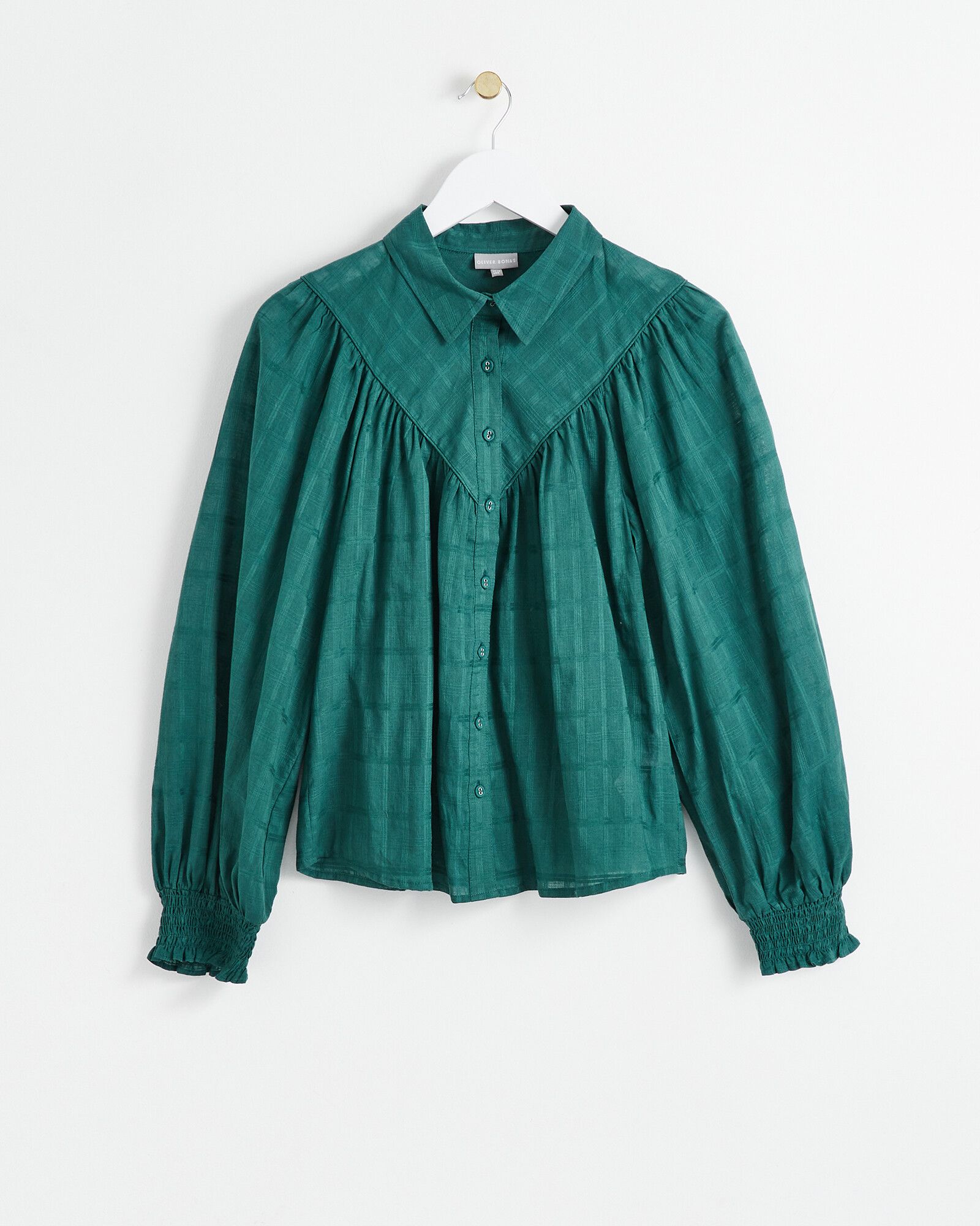 Textured Check Long Sleeve Green Blouse | Oliver Bonas