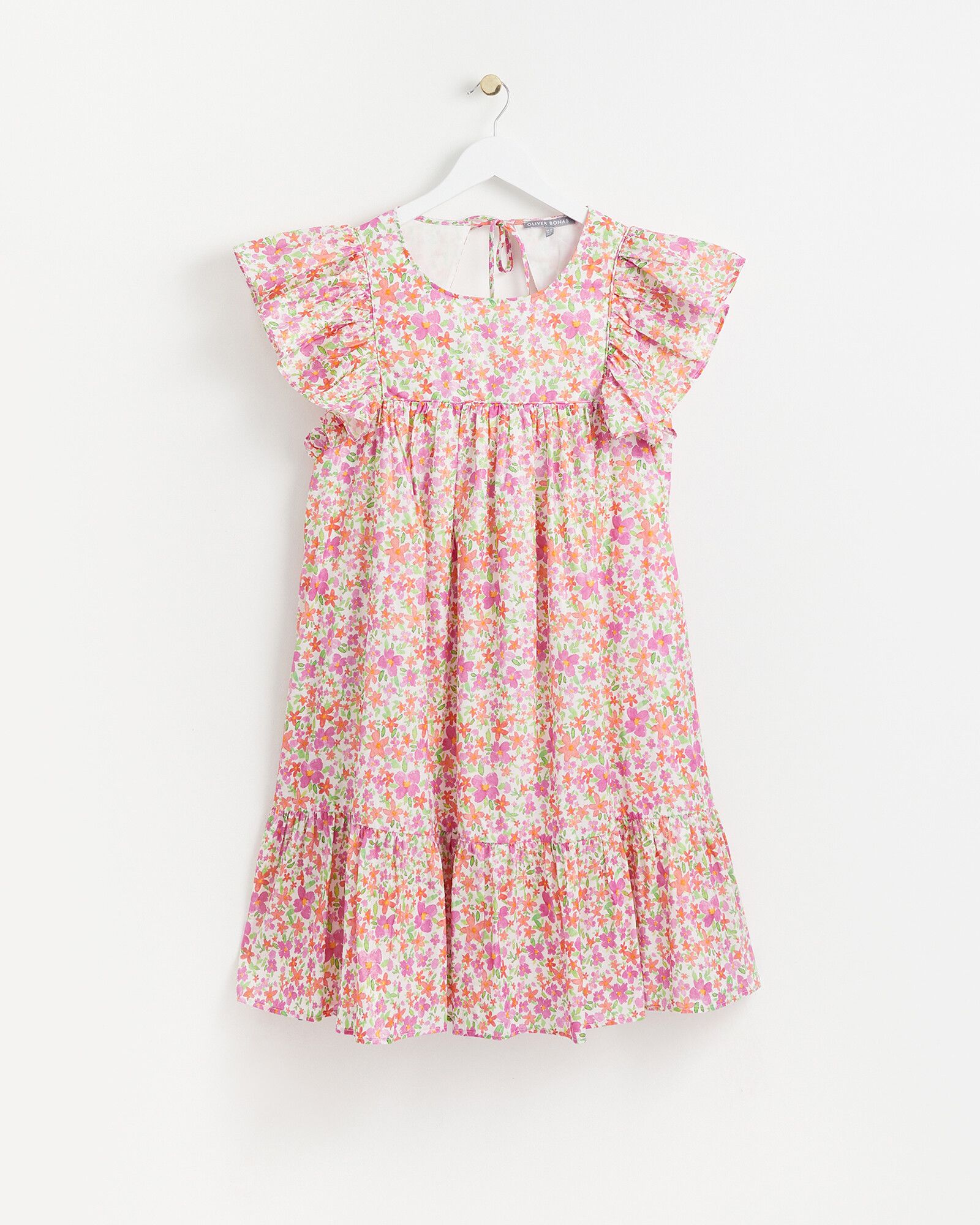 Floral Print Foiled Smock Pink Cotton Mini Dress | Oliver Bonas