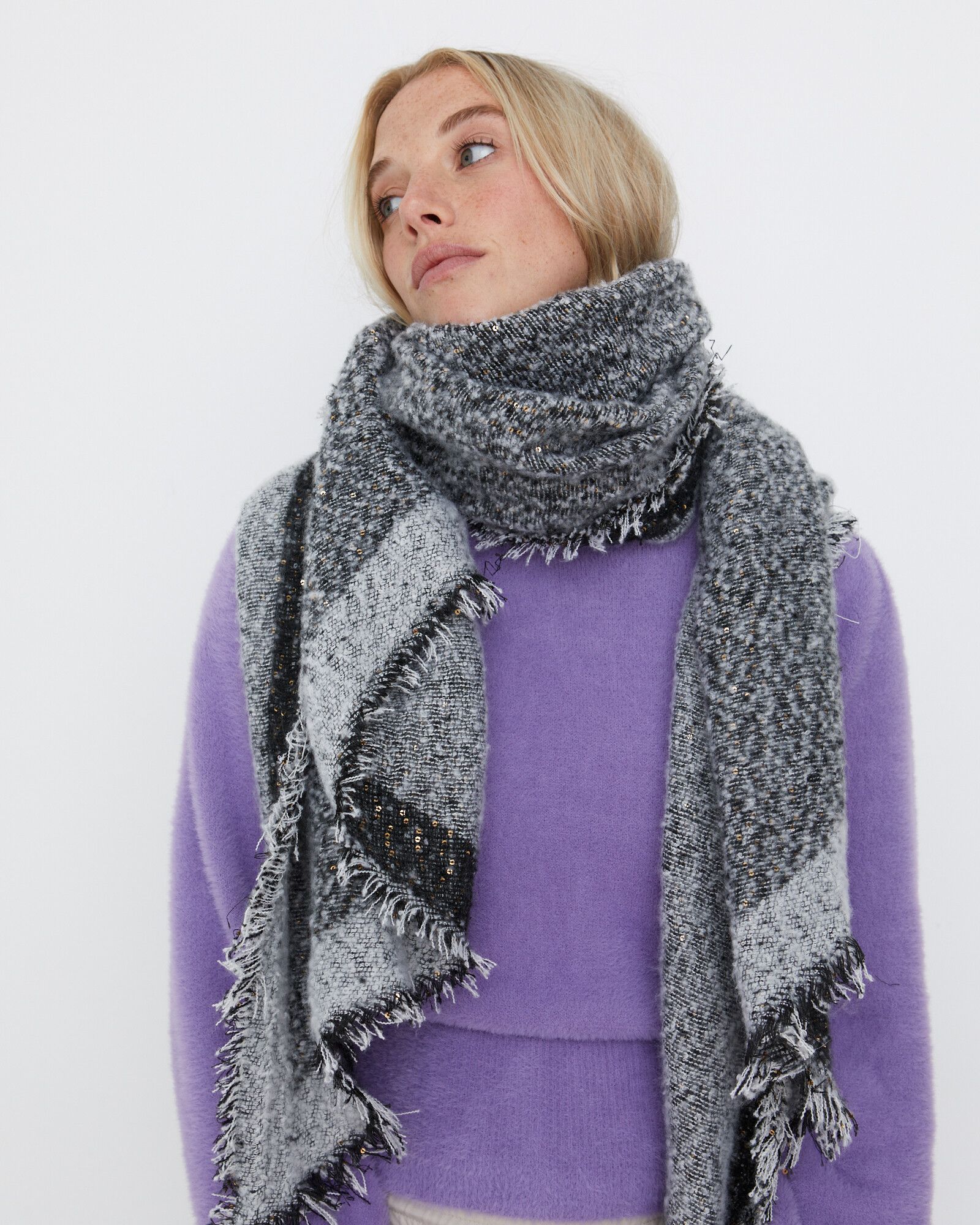 Sequin Grey & Black Heavyweight Scarf | Oliver Bonas