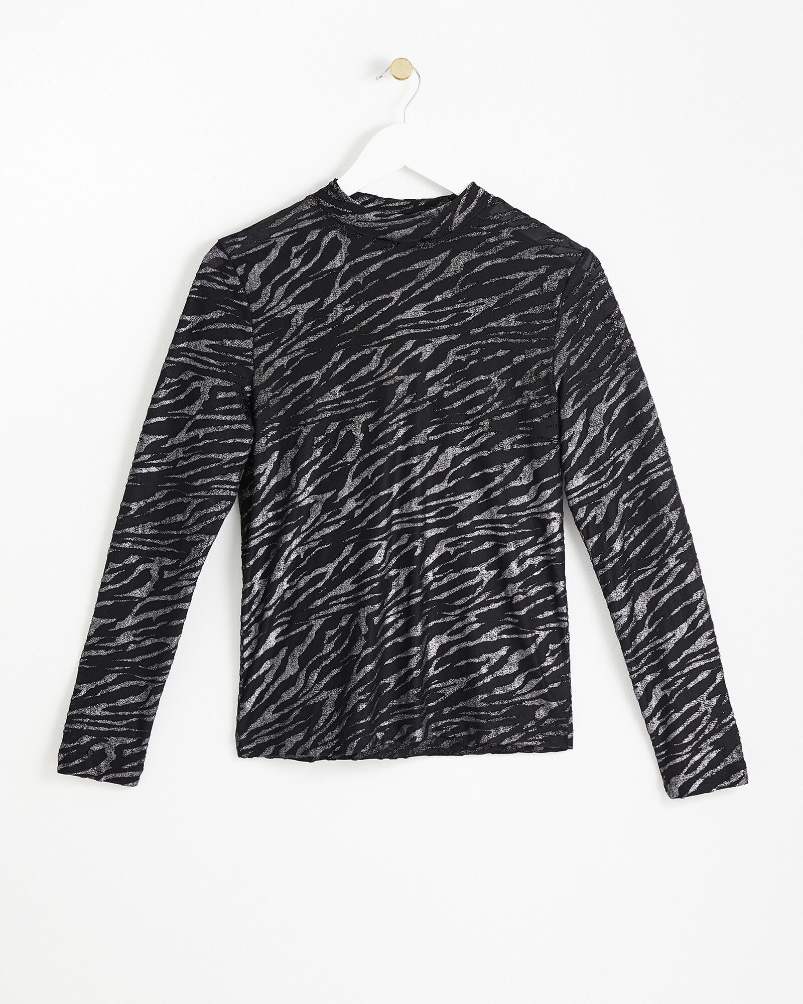 Silver mesh detail long sleeve top