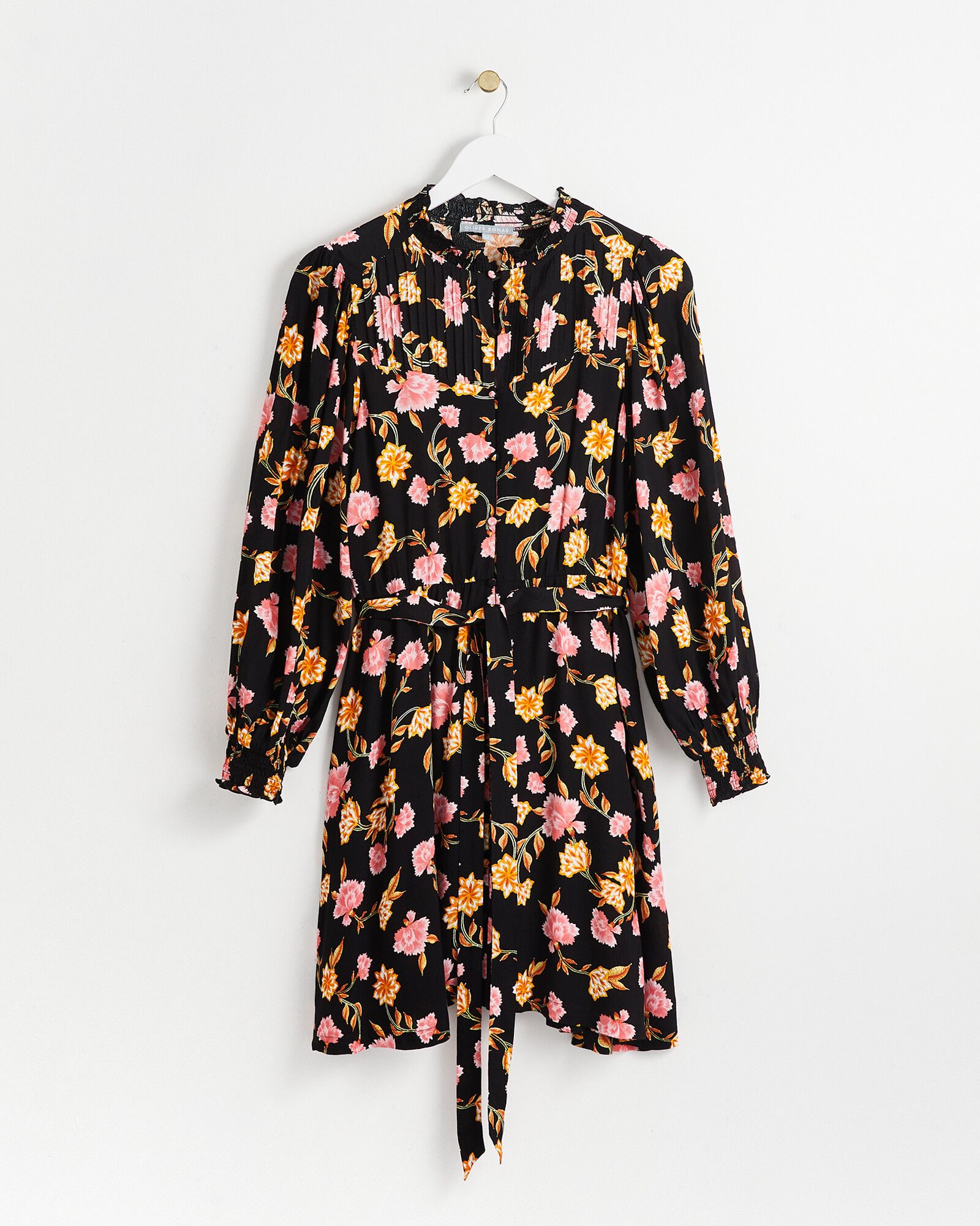 Orchid Floral Print Black Mini Dress | Oliver Bonas