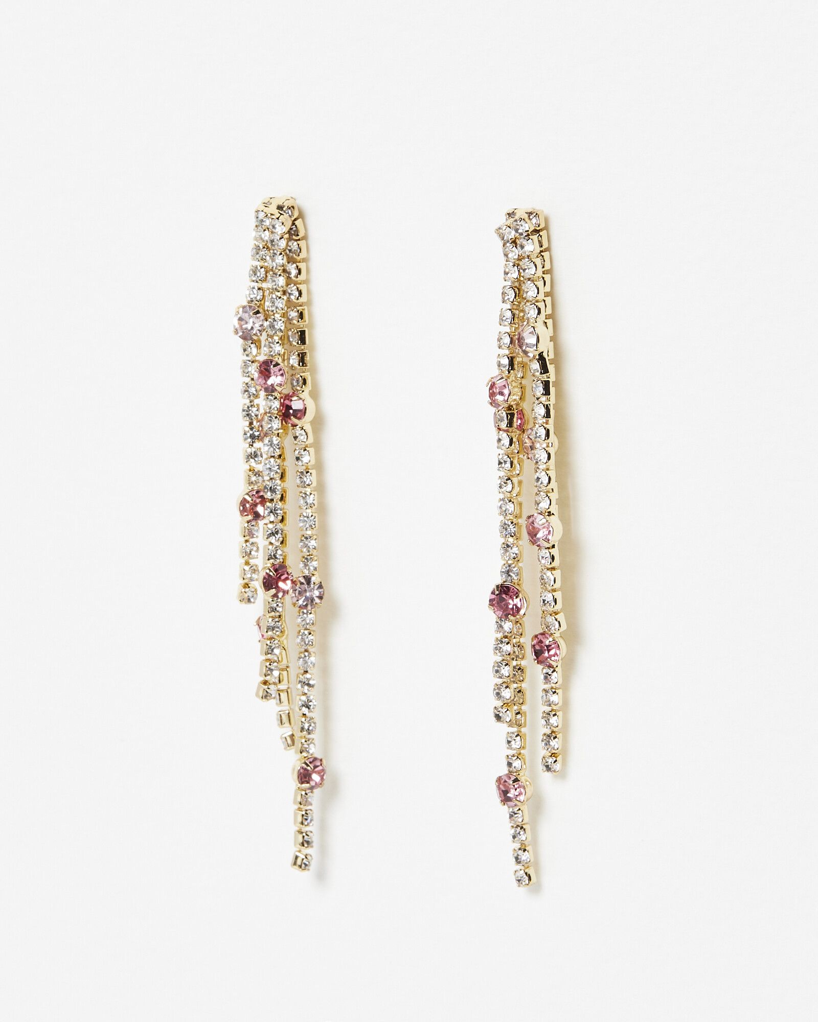 Zaniah Multi Strand Tassel Pink Glass Statement Earrings | Oliver Bonas