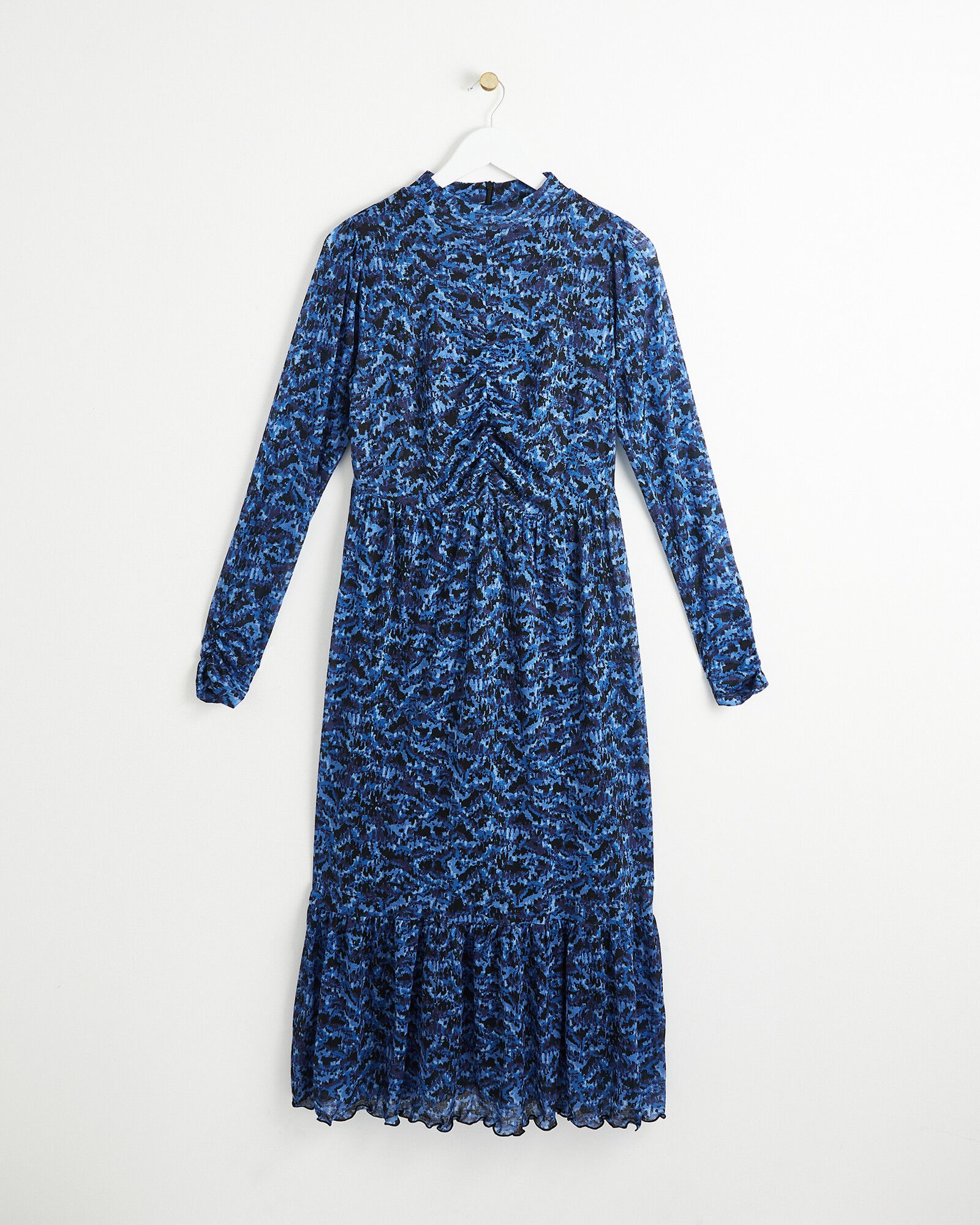 Brushmark Print Blue Mesh Midi Dress | Oliver Bonas