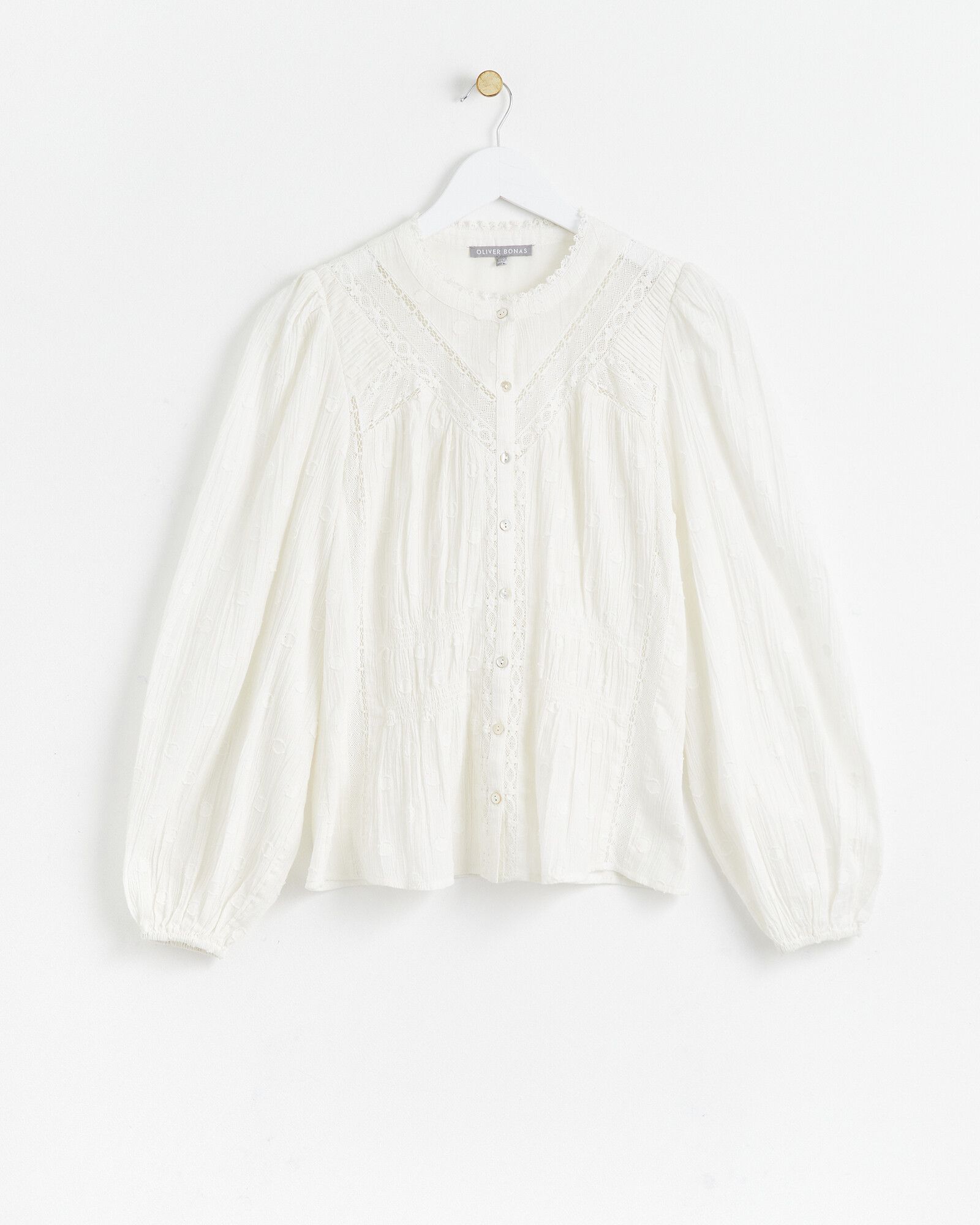 Lace Insert Spot Ivory White Cotton Shirt | Oliver Bonas