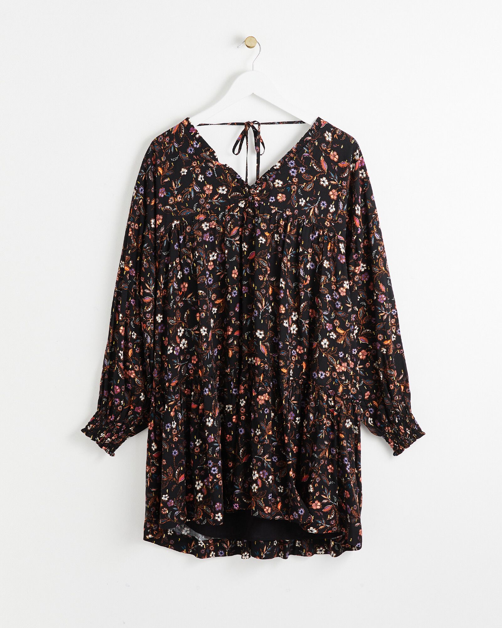 Midnight Meadow Floral Print Black Mini Dress | Oliver Bonas