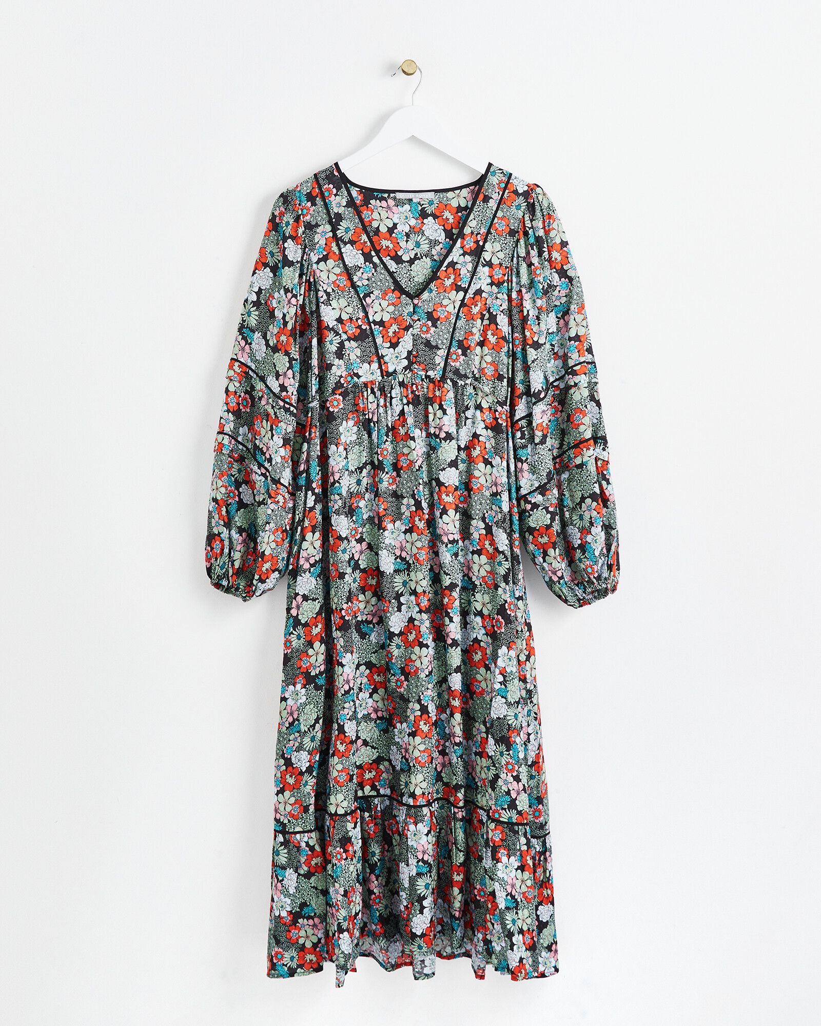 Floral Print V-Neck Blue Midi Dress | Oliver Bonas