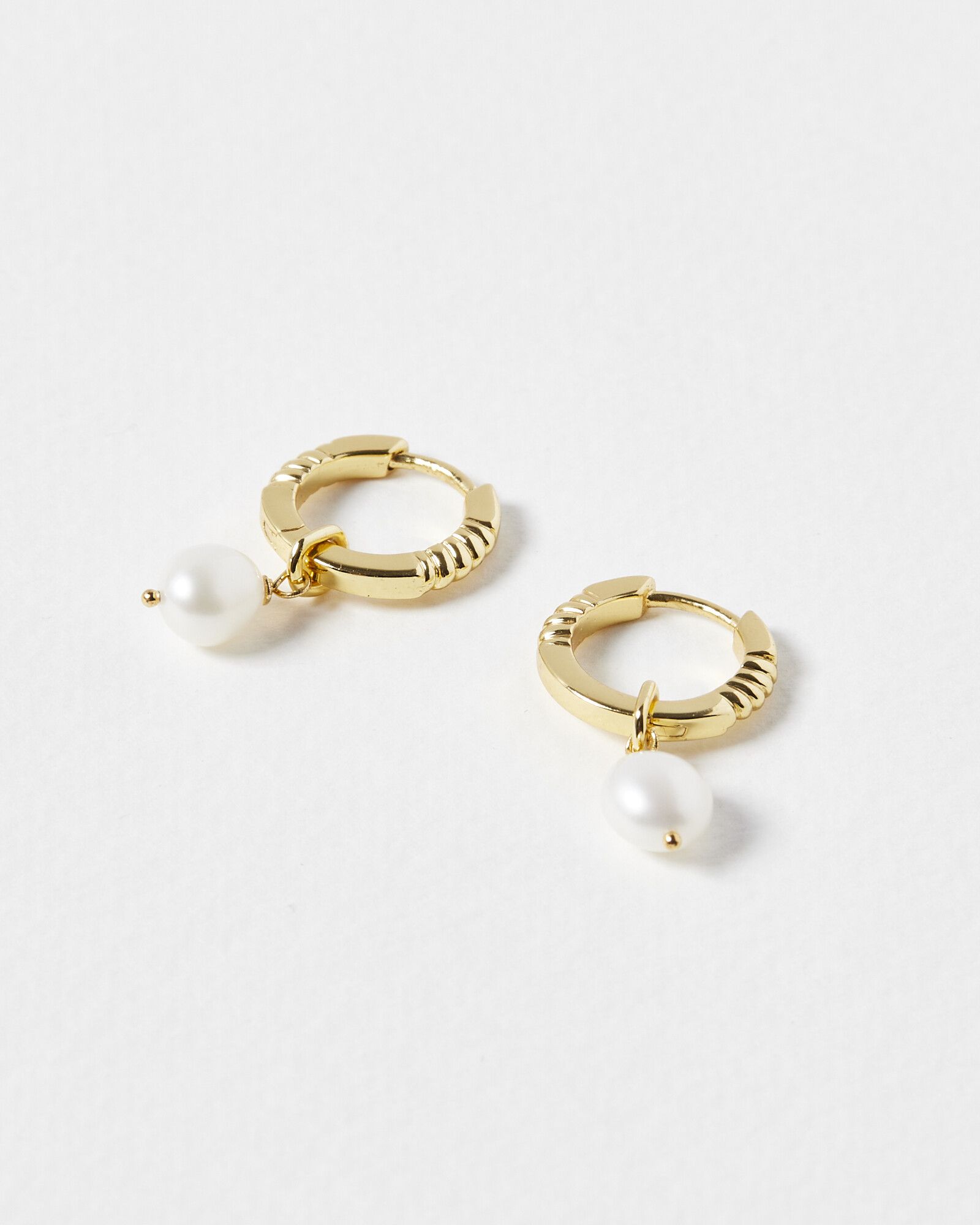 Jade Chunky Hoop & Freshwater Pearl Drop Gold Plated Huggie Earrings ...