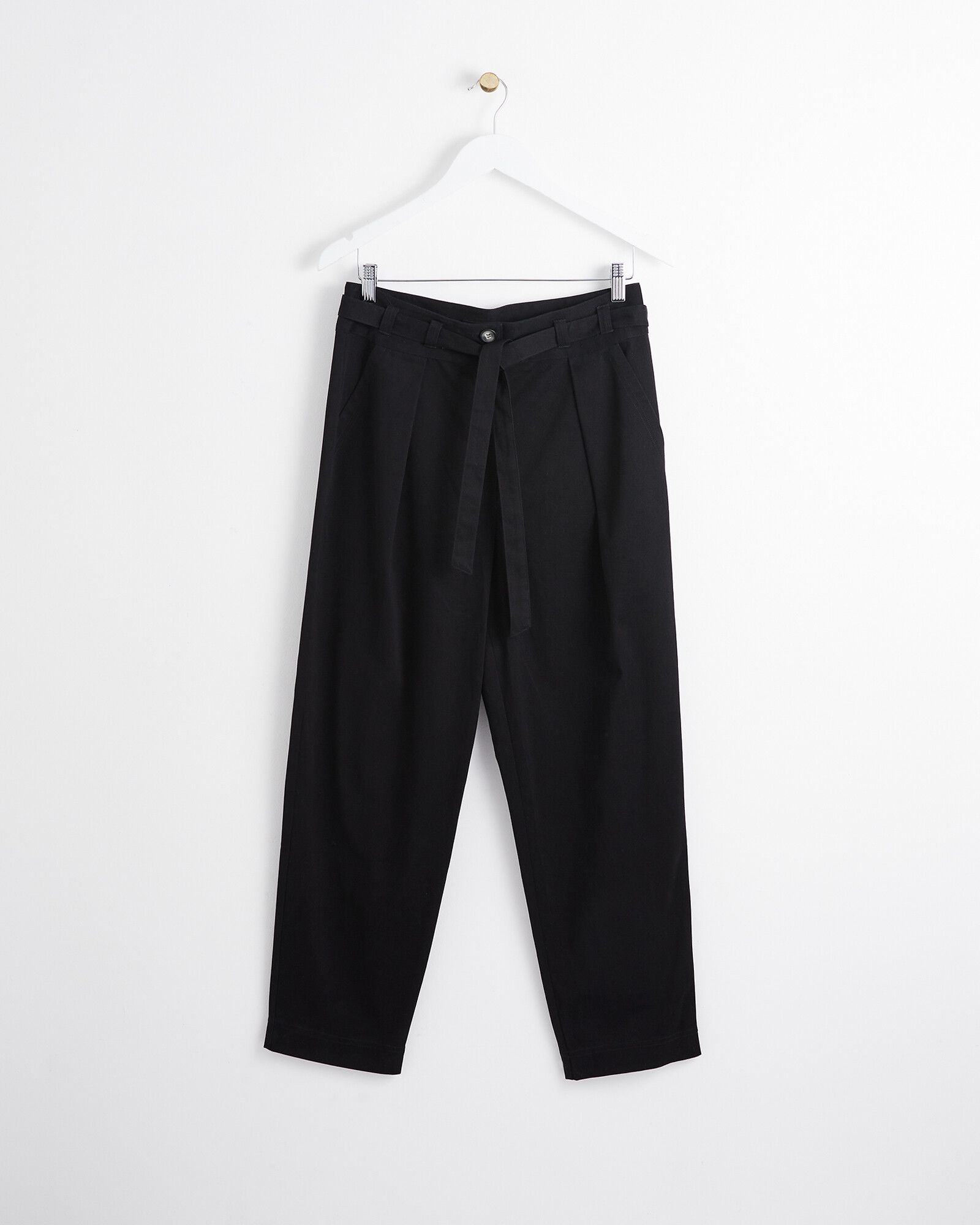 OLIVER BONAS Faux Leather Tapered Leg Trousers in Black