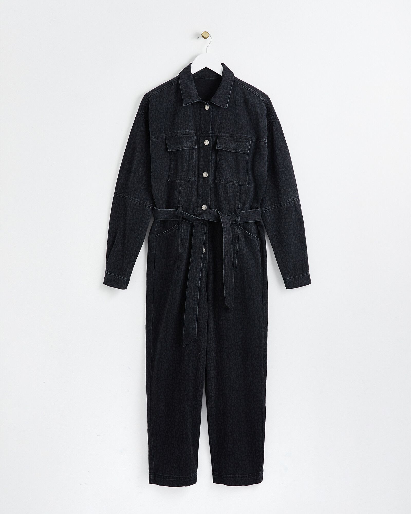 Animal Print Mono Black Cotton Denim Boilersuit | Oliver Bonas