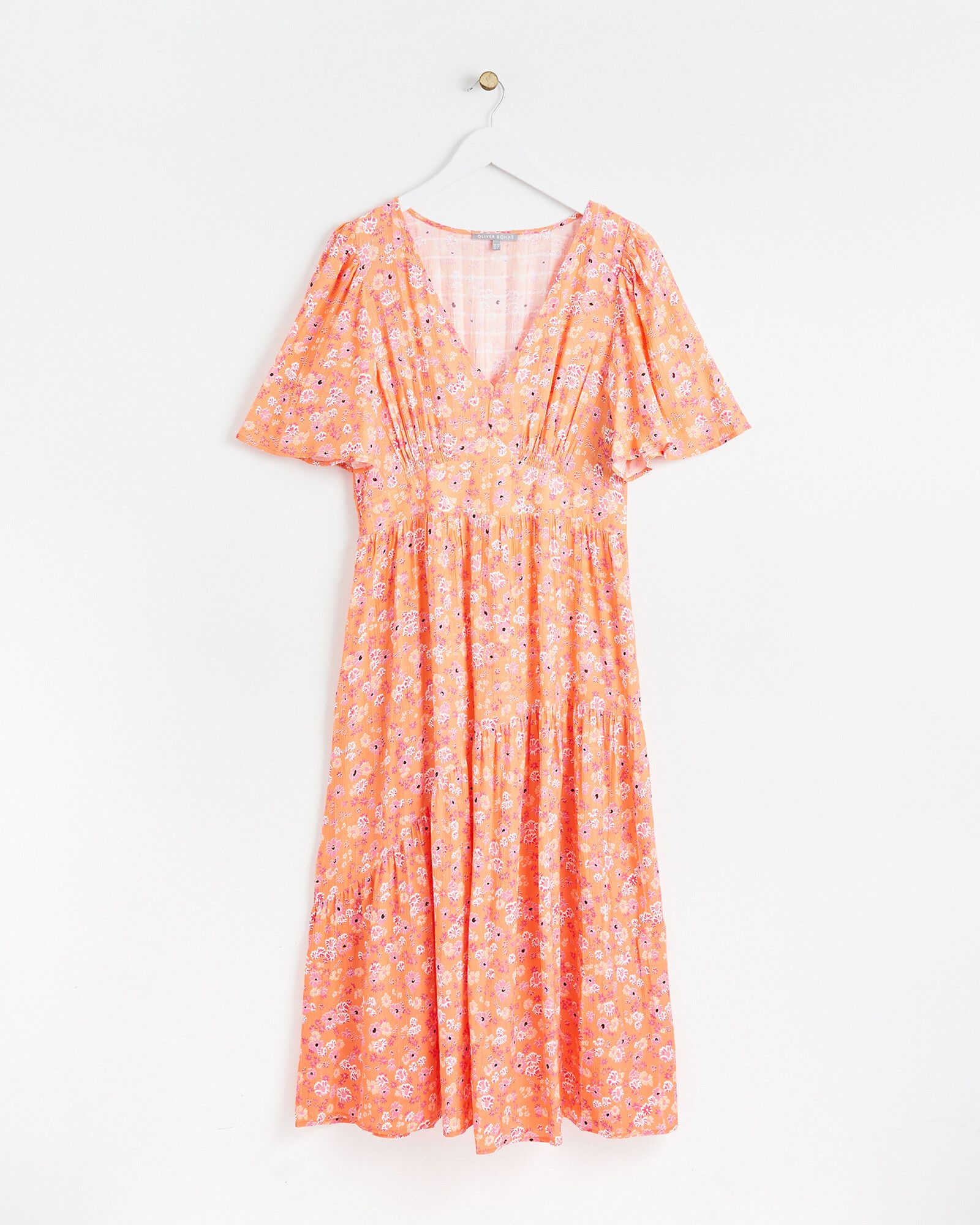 Floral Print Orange Midi Dress | Oliver Bonas